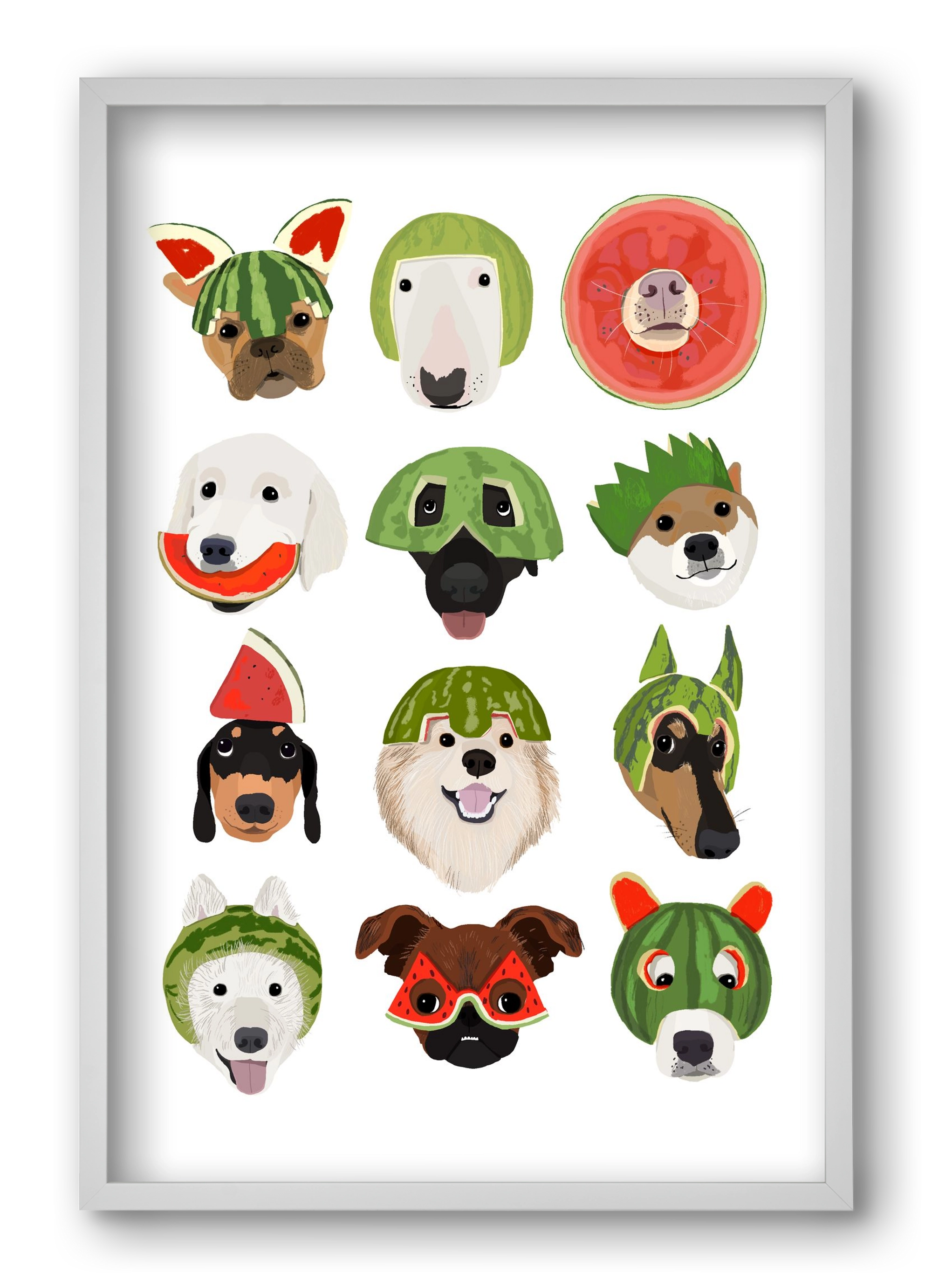 Watermelon dogs, 40x60 cm (40x60 cm), Fehér keret