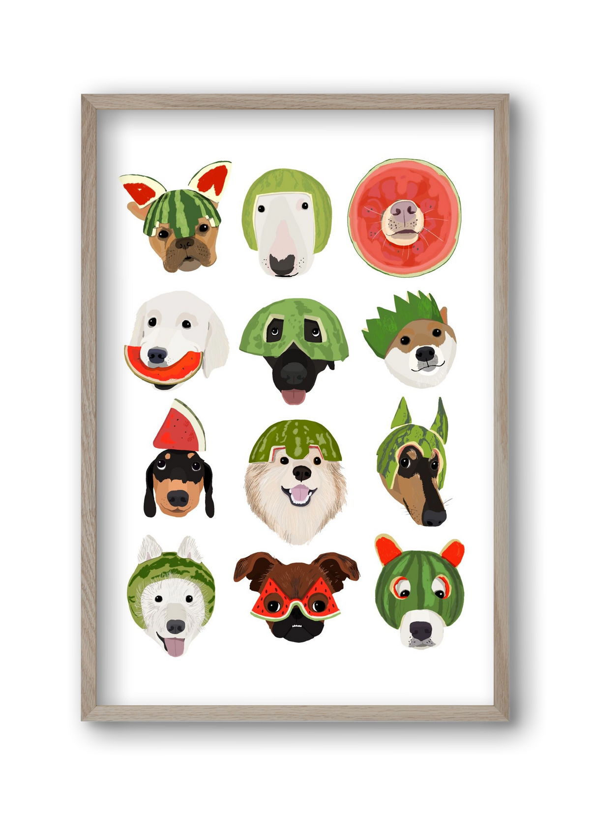 Watermelon dogs, 30x45 cm (30x45 cm), Tölgy keret