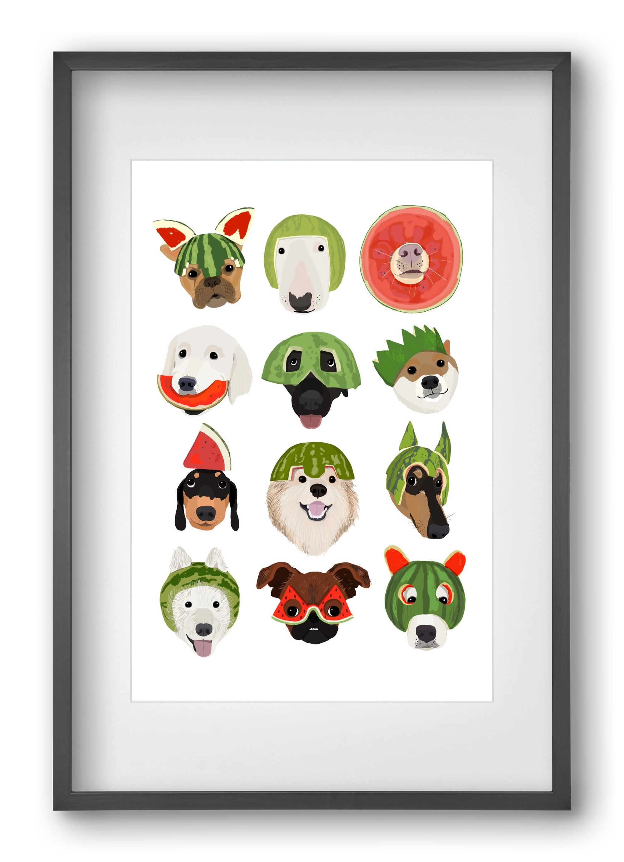 Watermelon dogs, 40x60 cm (30x45 cm), Fekete keret, paszpartuval