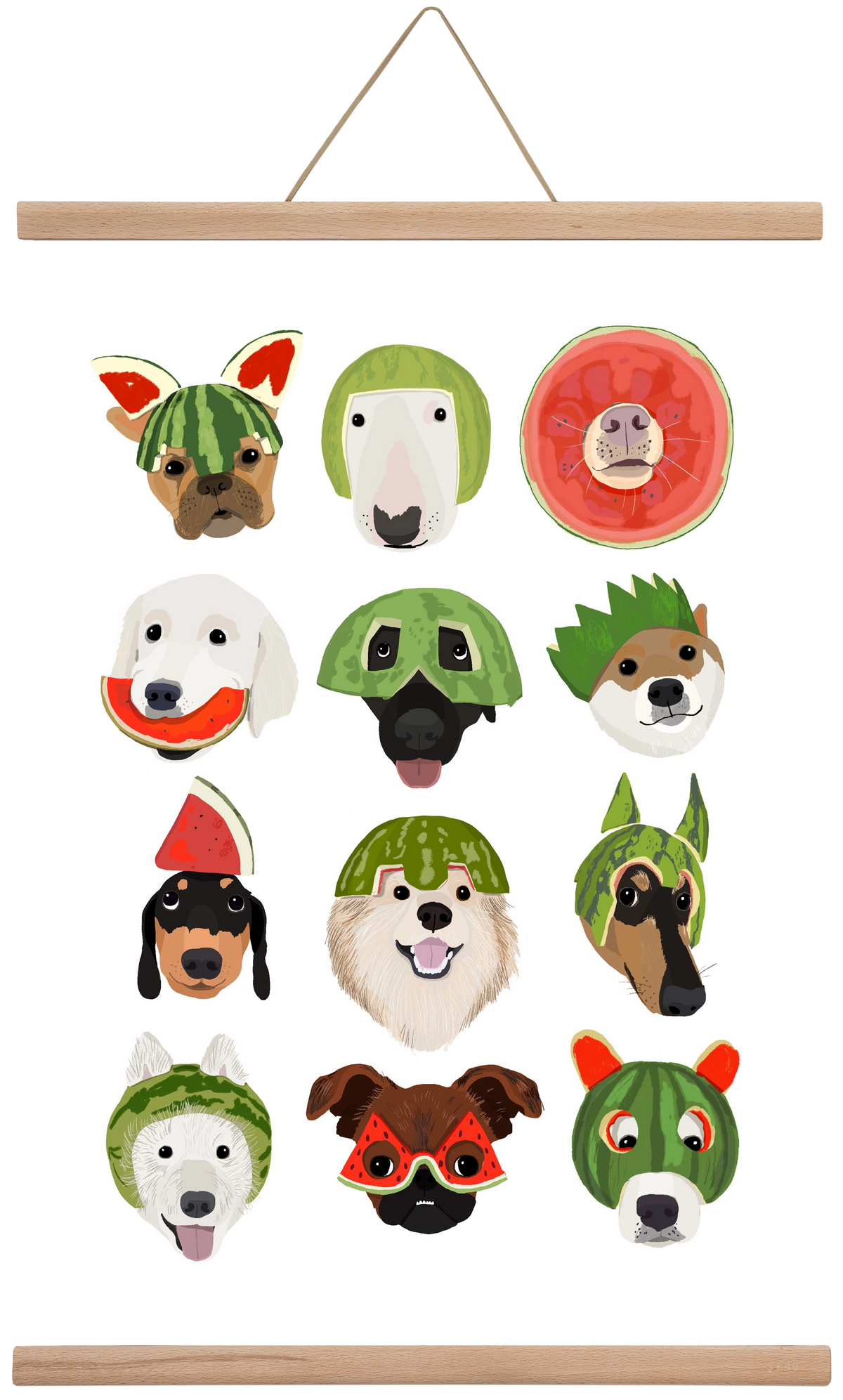 Watermelon dogs, 40x60 cm (40x60 cm), Tölgy akasztó