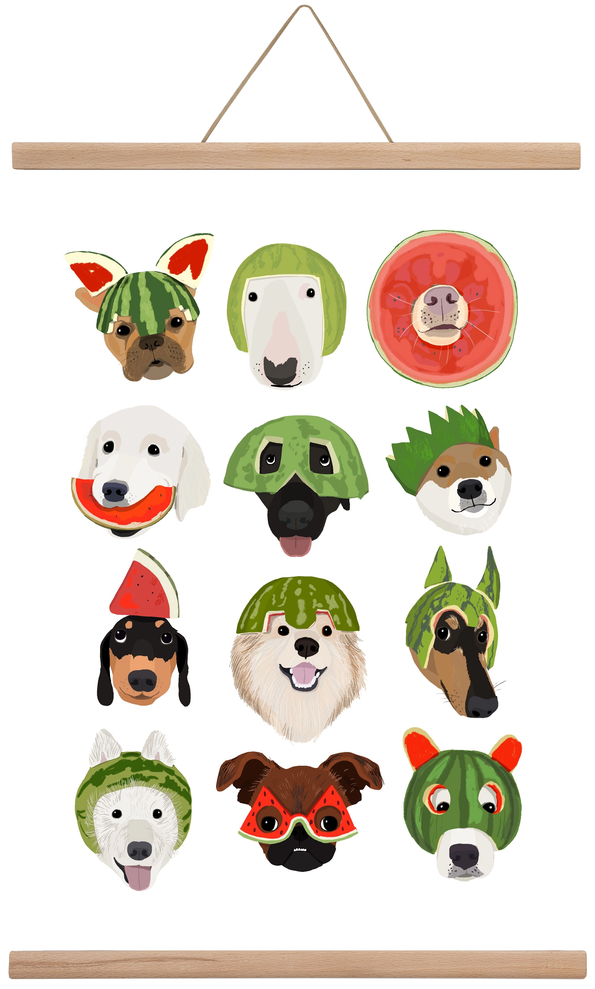 Watermelon dogs, 40x60 cm (40x60 cm), Tölgy akasztó