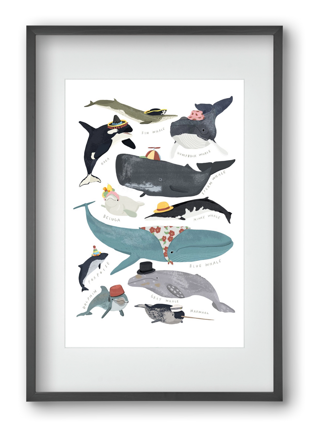Whales in hats, 40x60 cm (30x45 cm), Fekete keret, paszpartuval