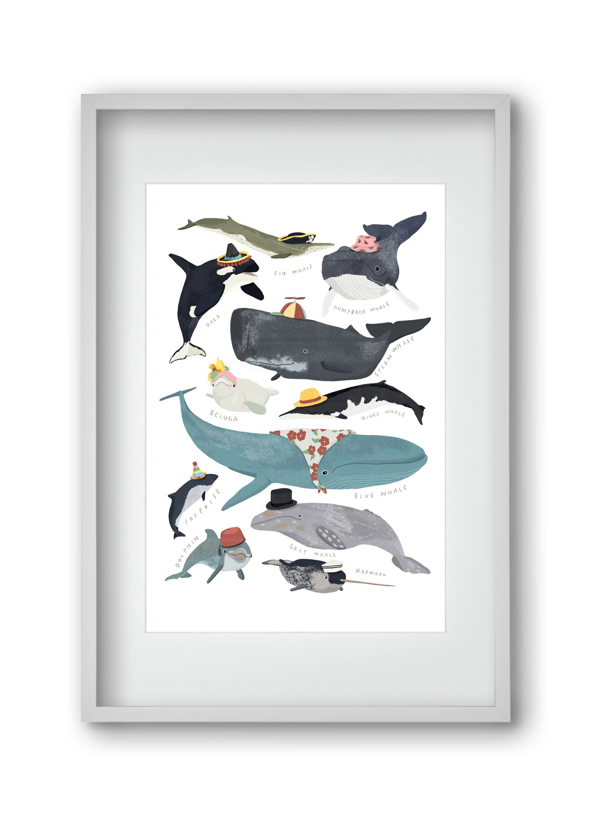 Whales in hats, 30x45 cm (20x30 cm), Fehér keret, paszpartuval