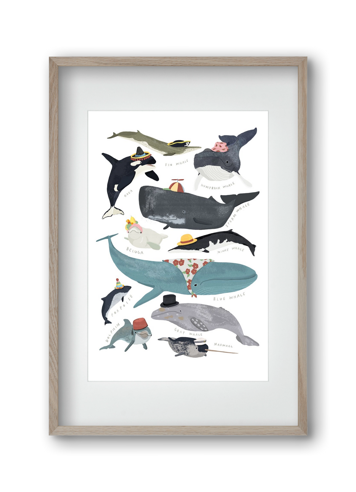 Whales in hats, 30x45 cm (20x30 cm), Tölgy keret, paszpartuval