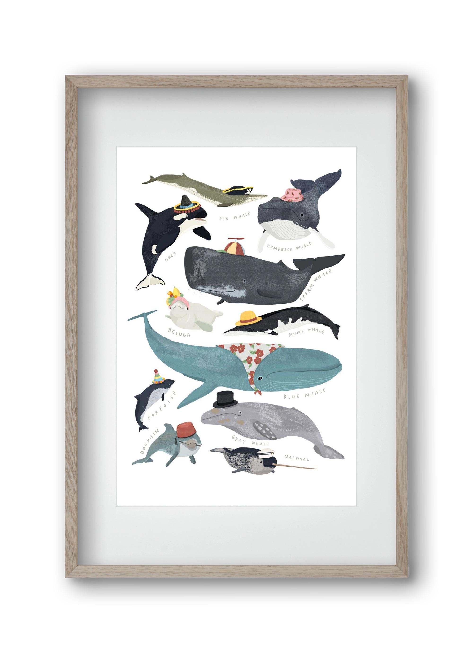 Whales in hats, 30x45 cm (20x30 cm), Tölgy keret, paszpartuval