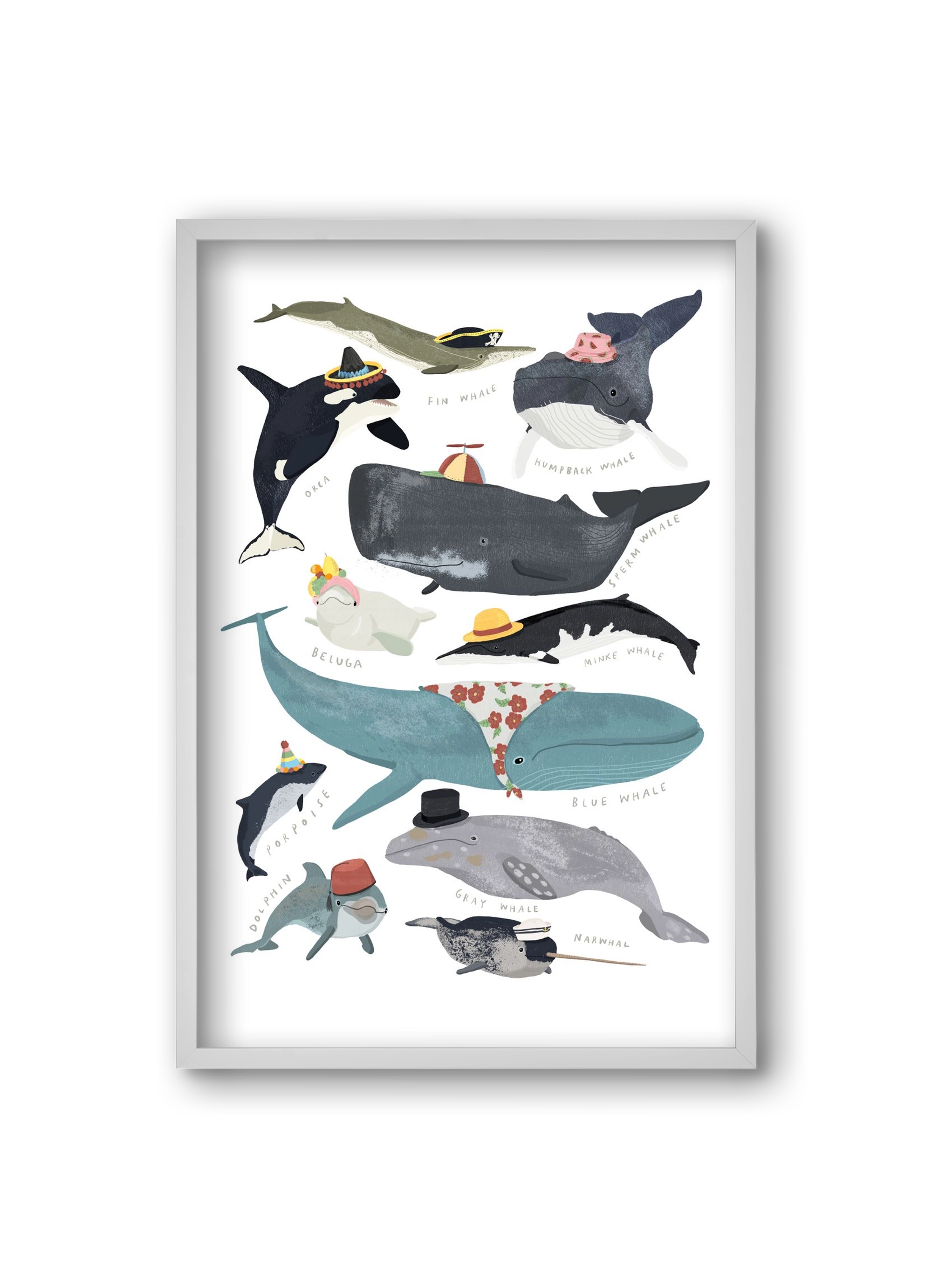 Whales in hats, 20x30 cm (20x30 cm), Fehér keret