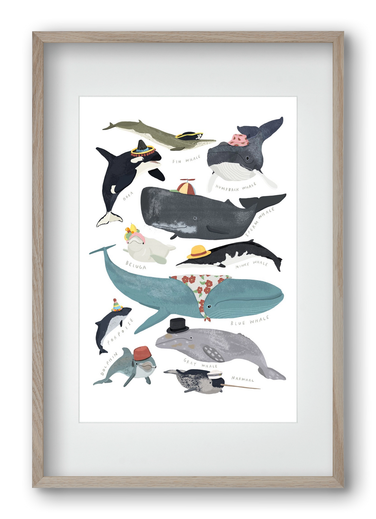 Whales in hats, 40x60 cm (30x45 cm), Tölgy keret, paszpartuval