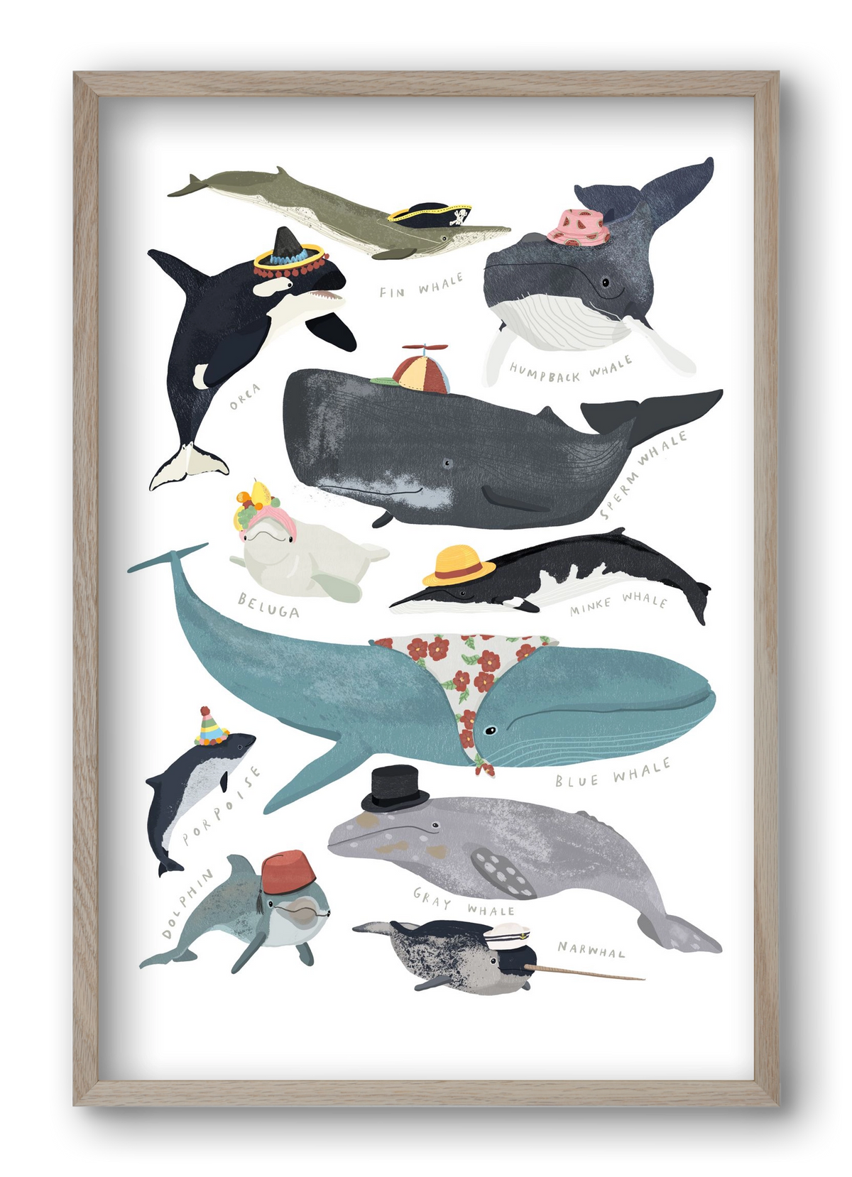 Whales in hats, 40x60 cm (40x60 cm), Tölgy keret