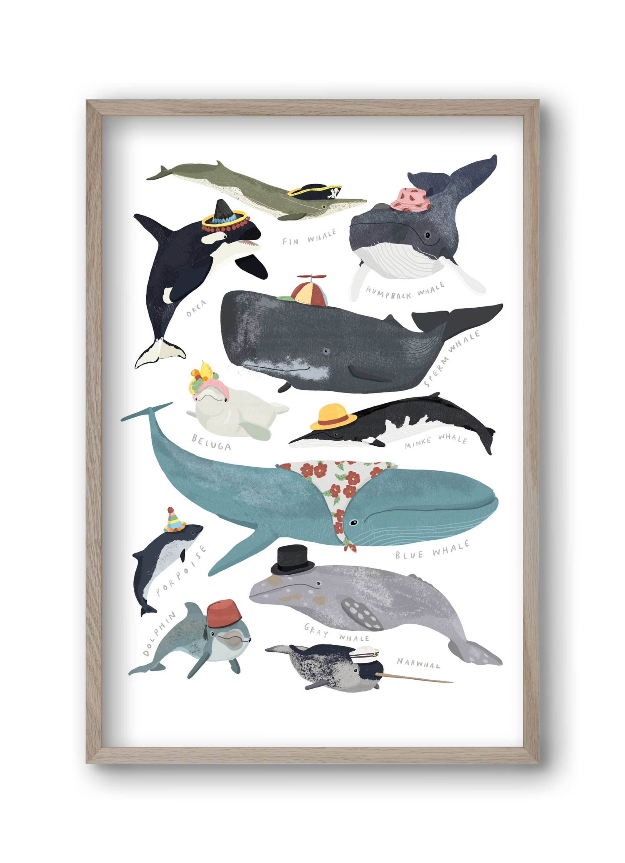 Whales in hats, 30x45 cm (30x45 cm), Tölgy keret