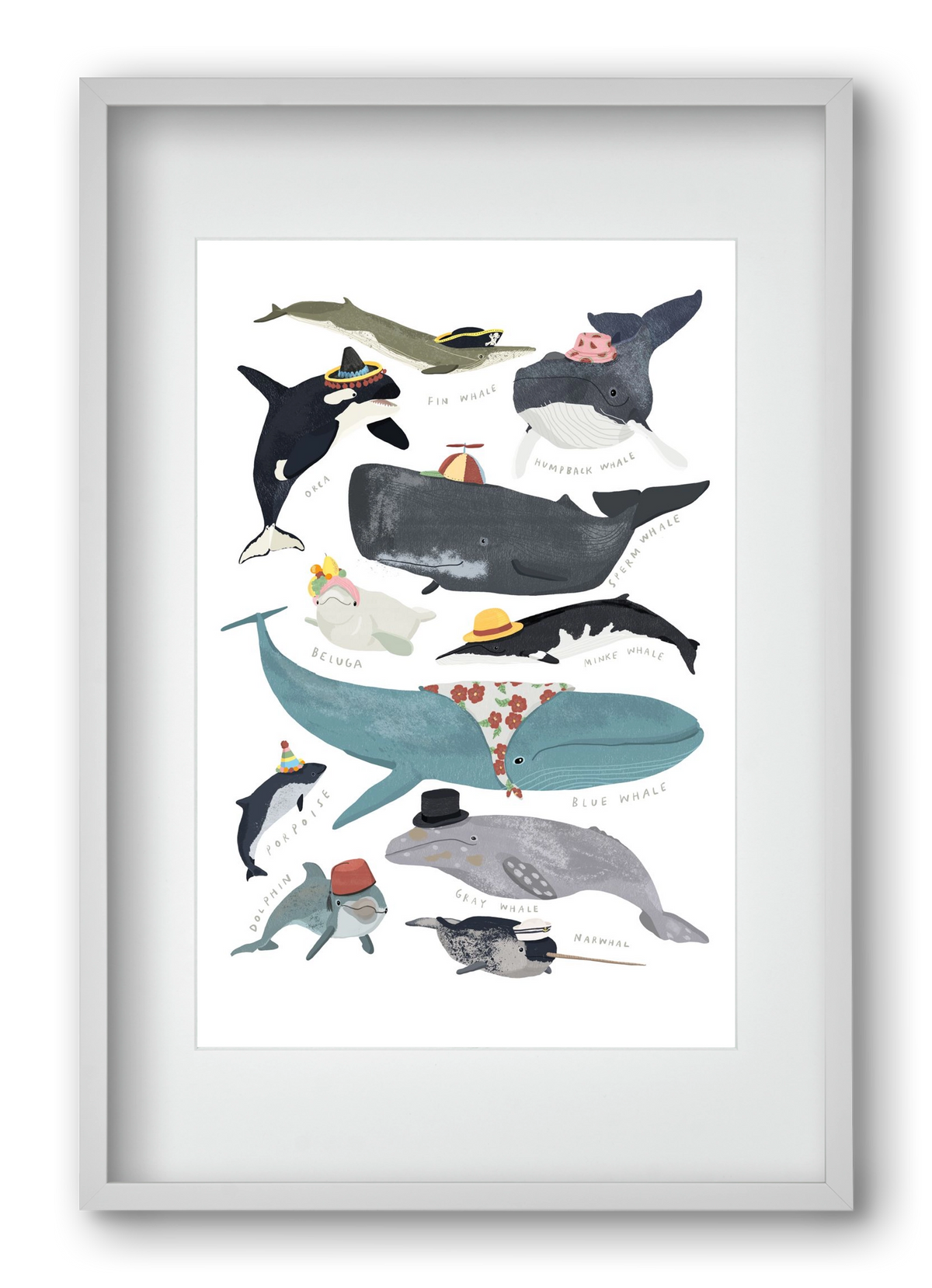 Whales in hats, 40x60 cm (30x45 cm), Fehér keret, paszpartuval