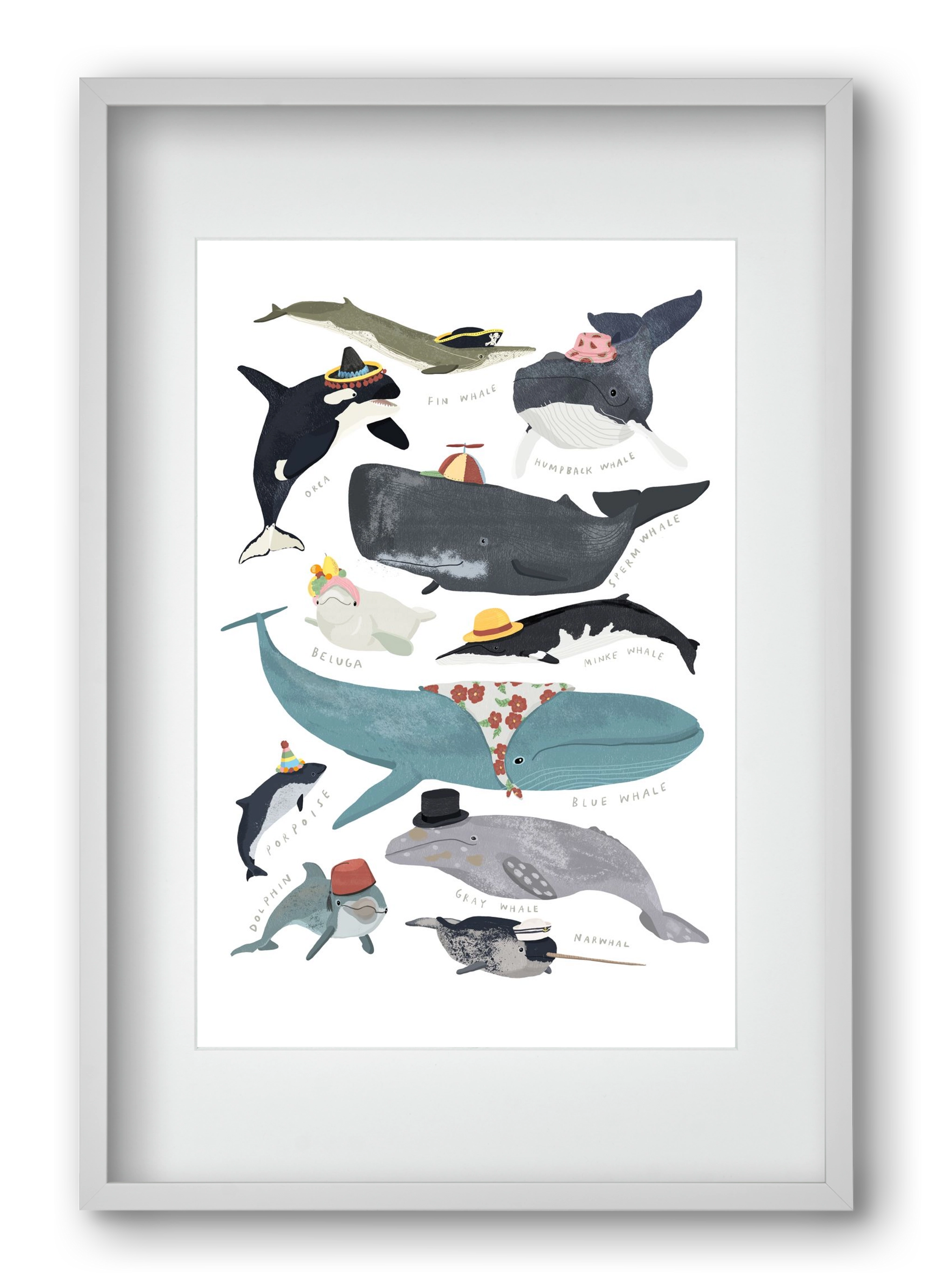 Whales in hats, 40x60 cm (30x45 cm), Fehér keret, paszpartuval