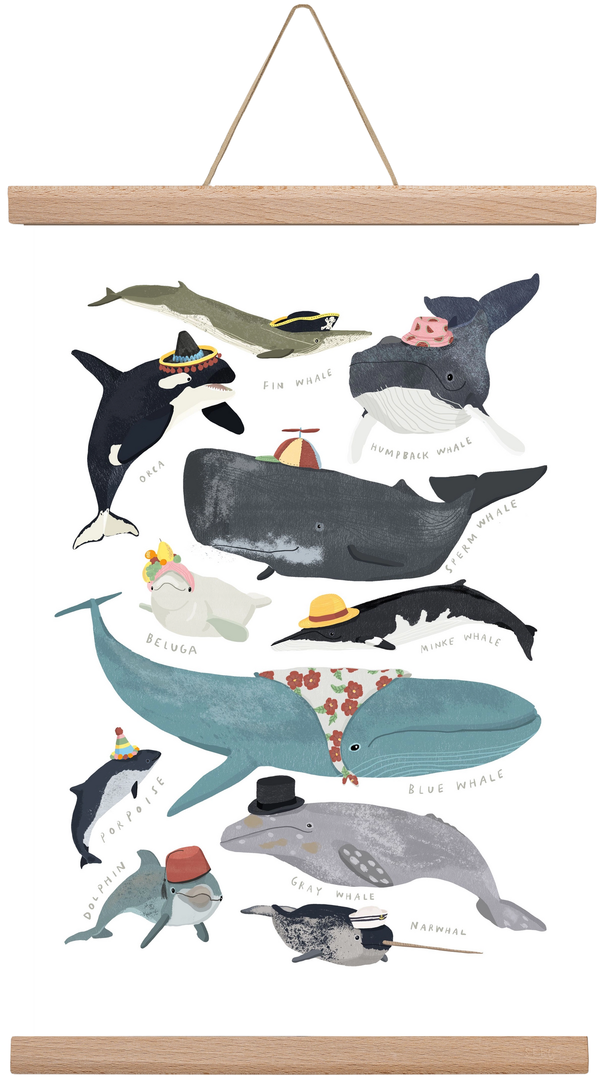 Whales in hats, 30x45 cm (30x45 cm), Tölgy akasztó