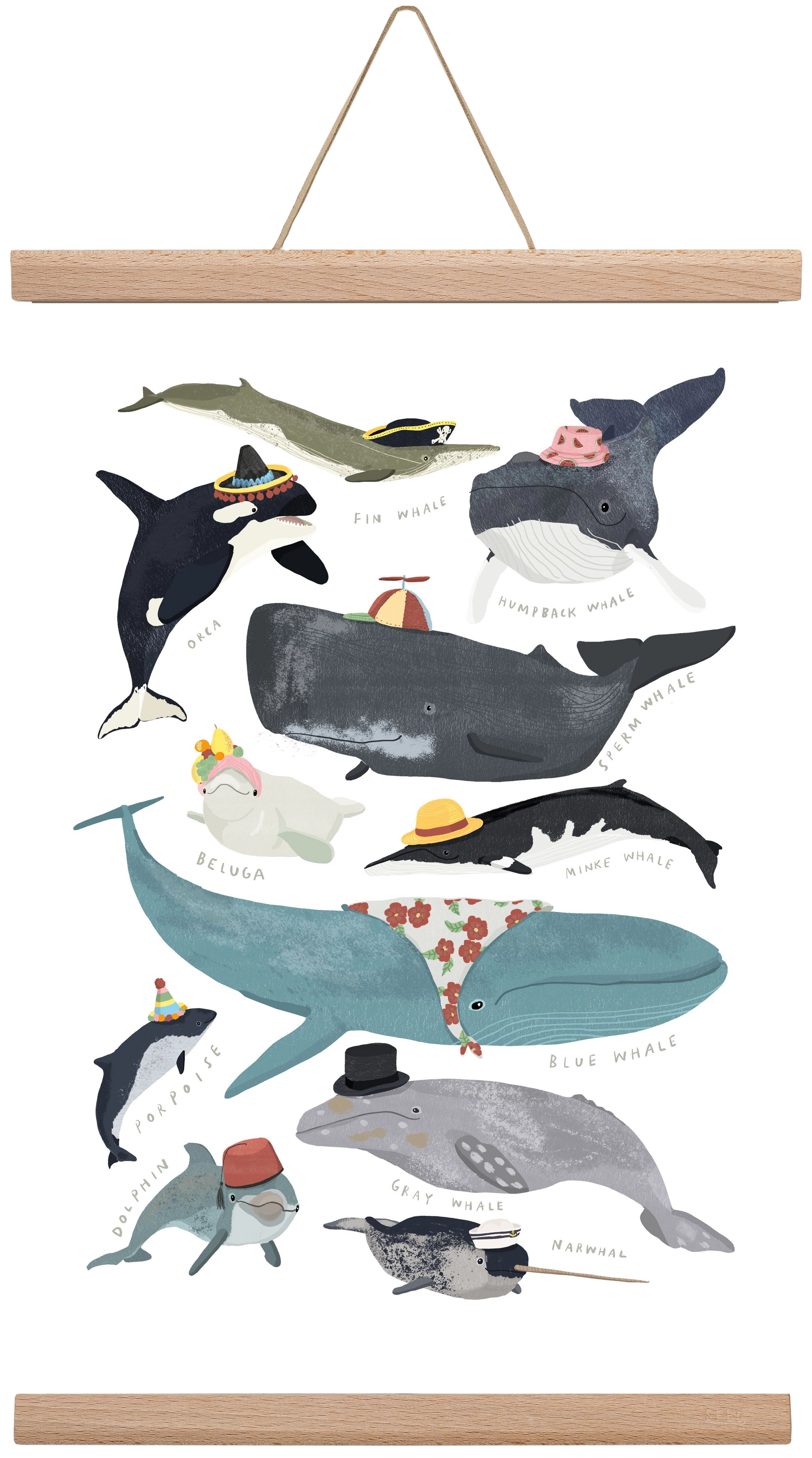 Whales in hats, 30x45 cm (30x45 cm), Tölgy akasztó