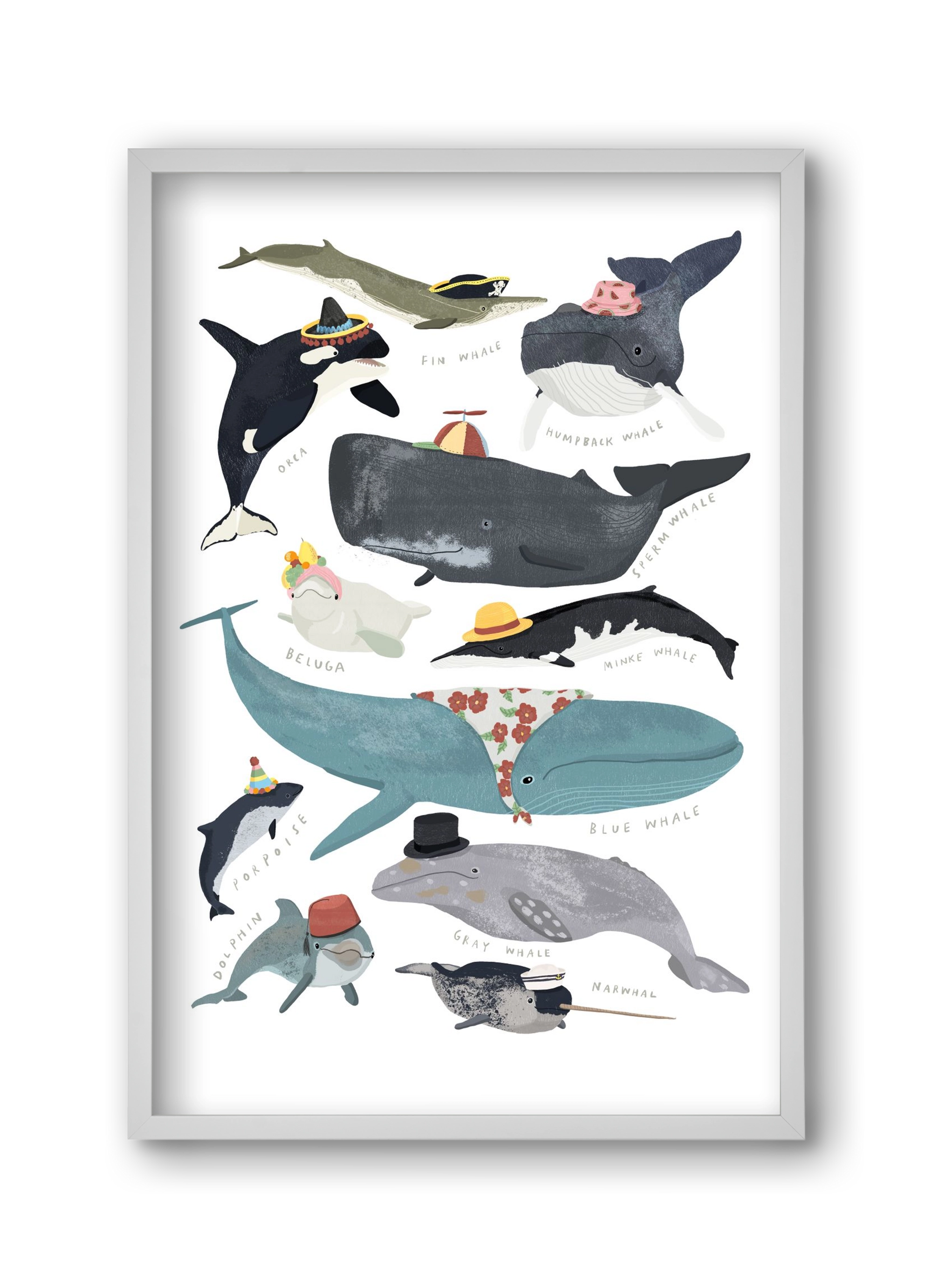 Whales in hats, 30x45 cm (30x45 cm), Fehér keret