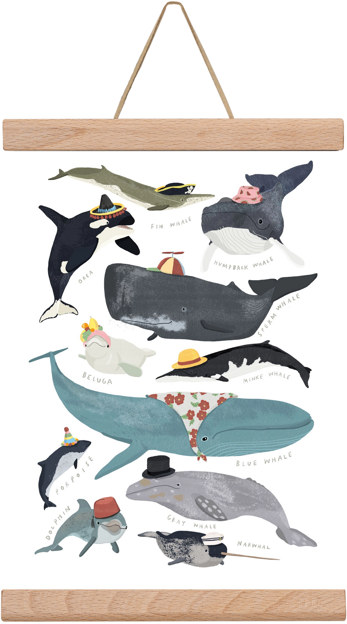Whales in hats, 20x30 cm (20x30 cm), Tölgy akasztó