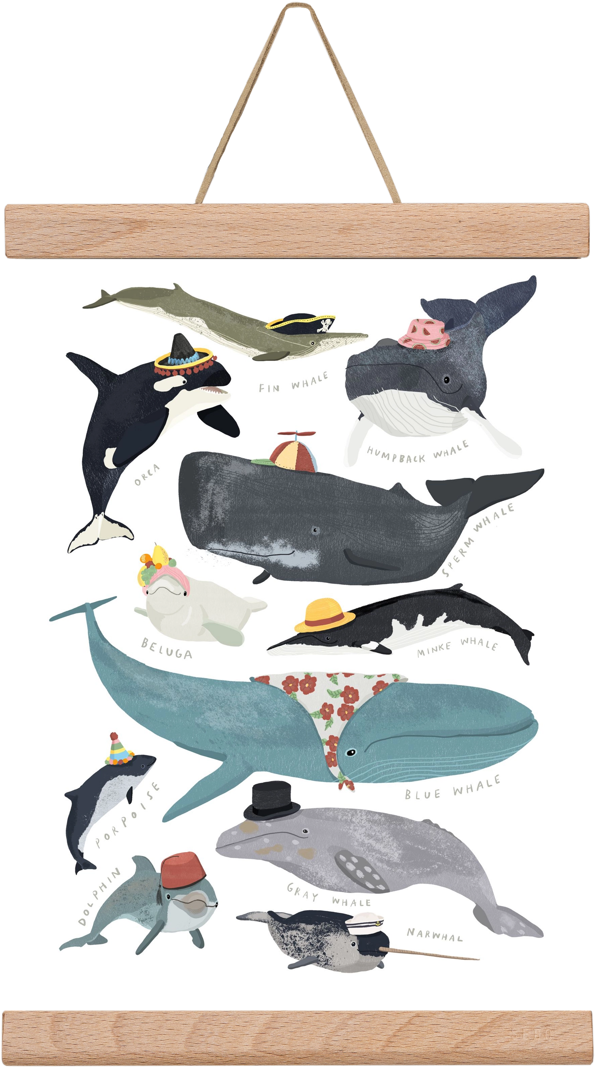 Whales in hats, 20x30 cm (20x30 cm), Tölgy akasztó