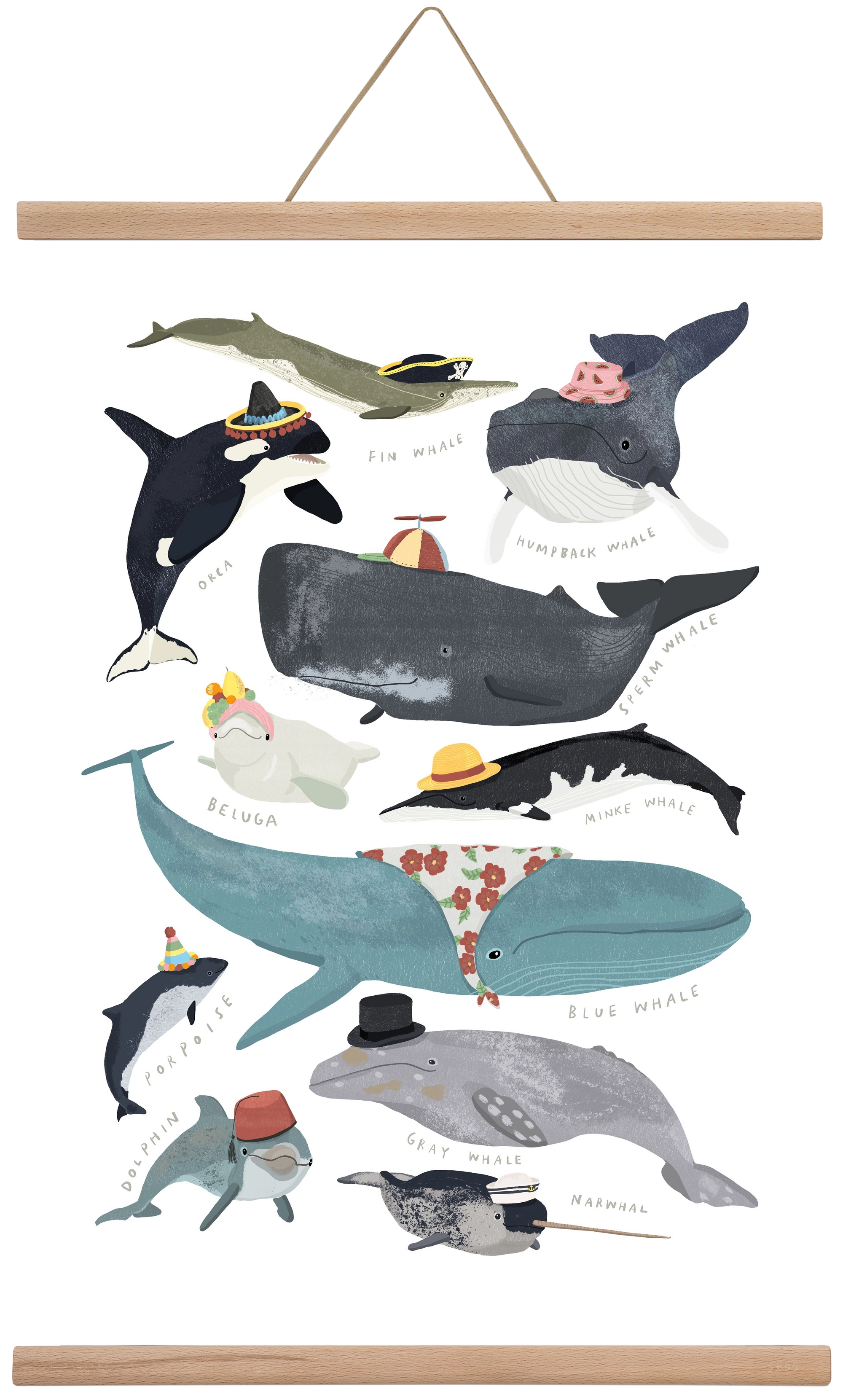 Whales in hats, 40x60 cm (40x60 cm), Tölgy akasztó