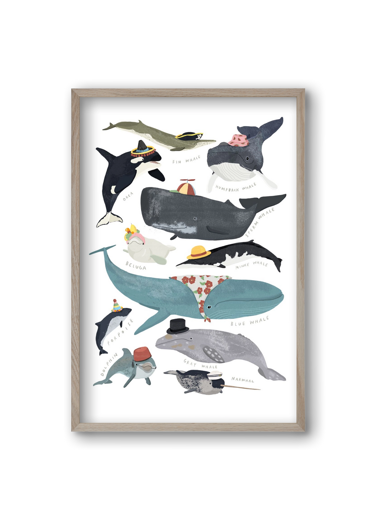 Whales in hats, 20x30 cm (20x30 cm), Tölgy keret