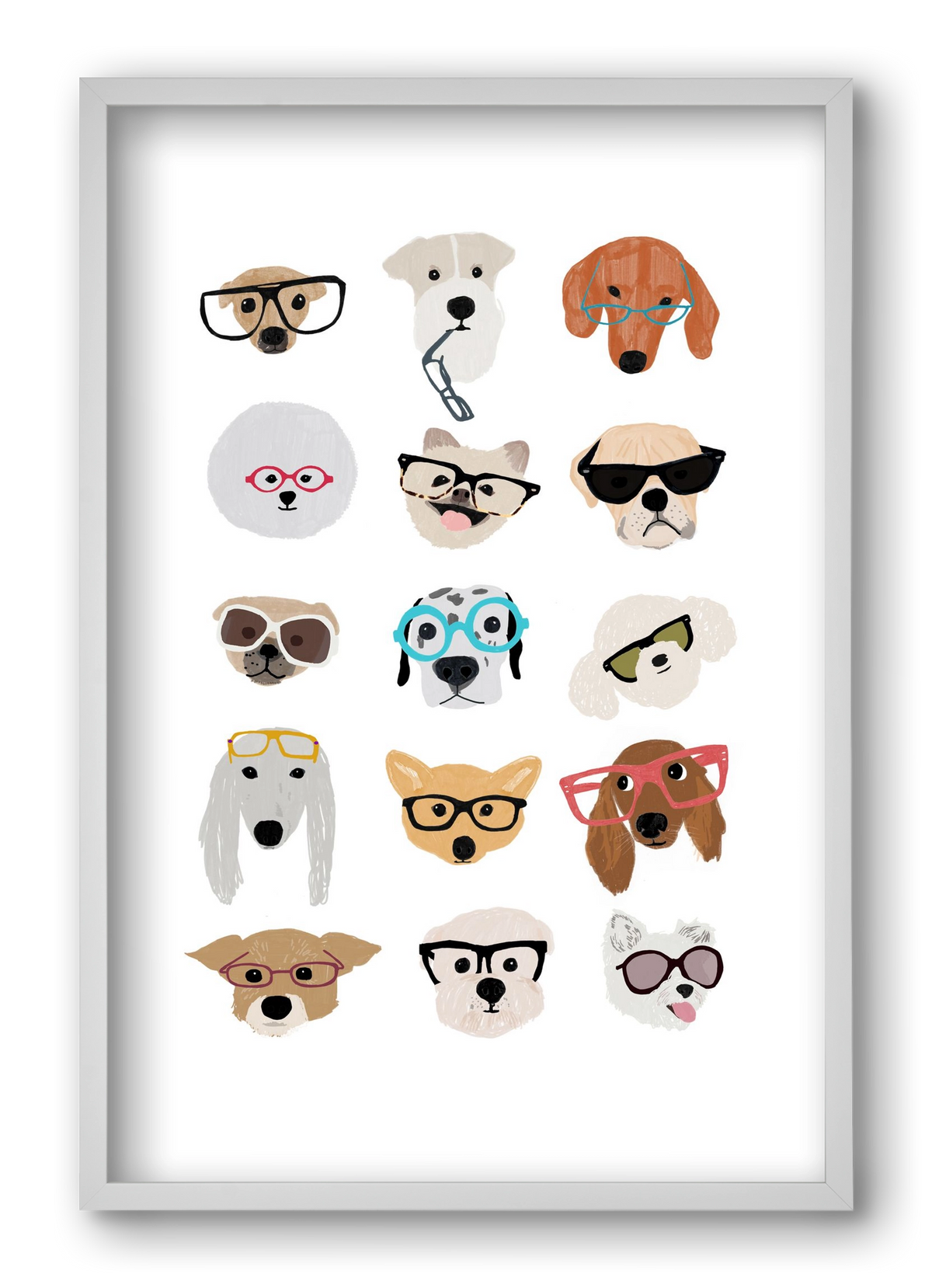 Dogs in Glasses, 40x60 cm (40x60 cm), Fehér keret