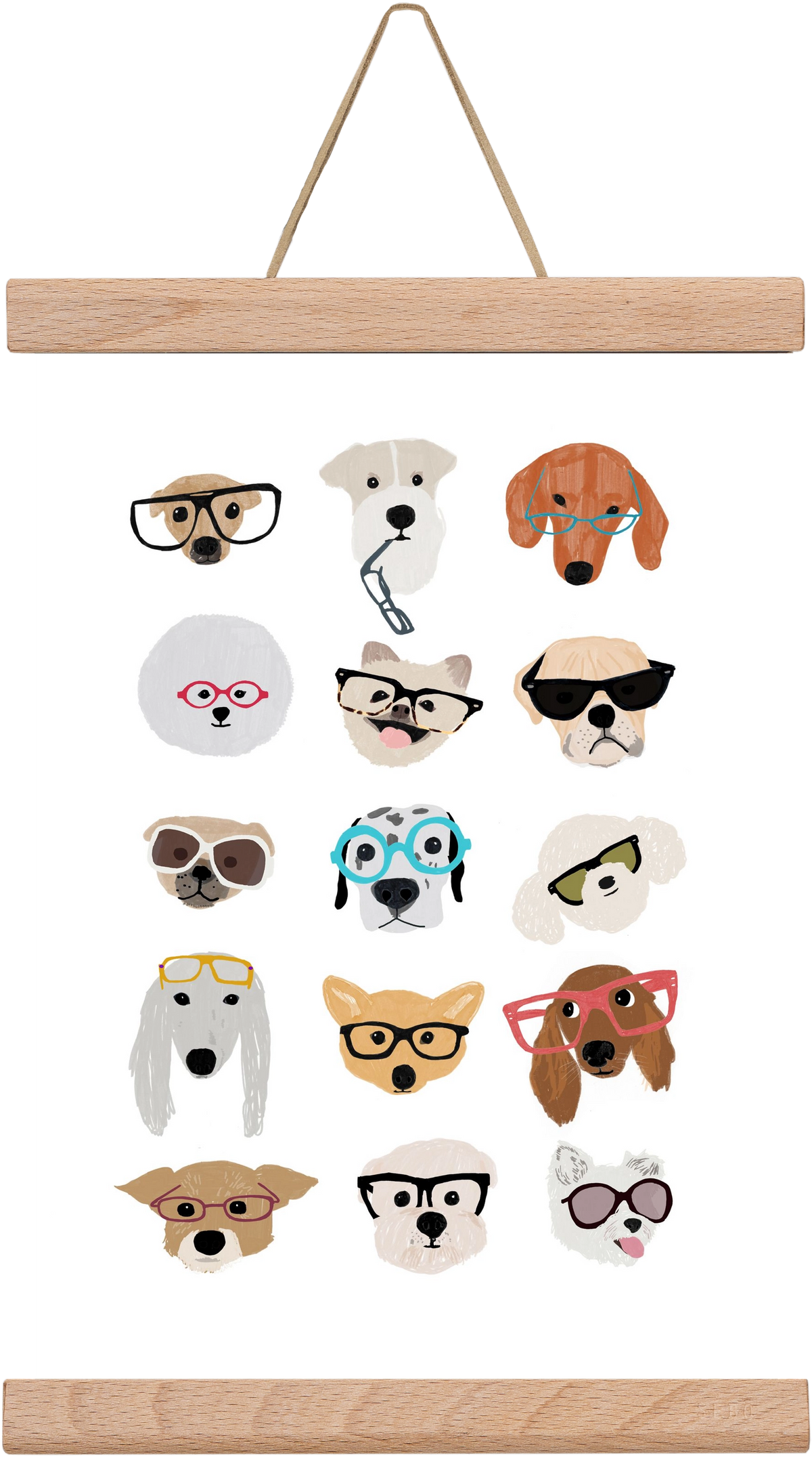 Dogs in Glasses, 20x30 cm (20x30 cm), Tölgy akasztó
