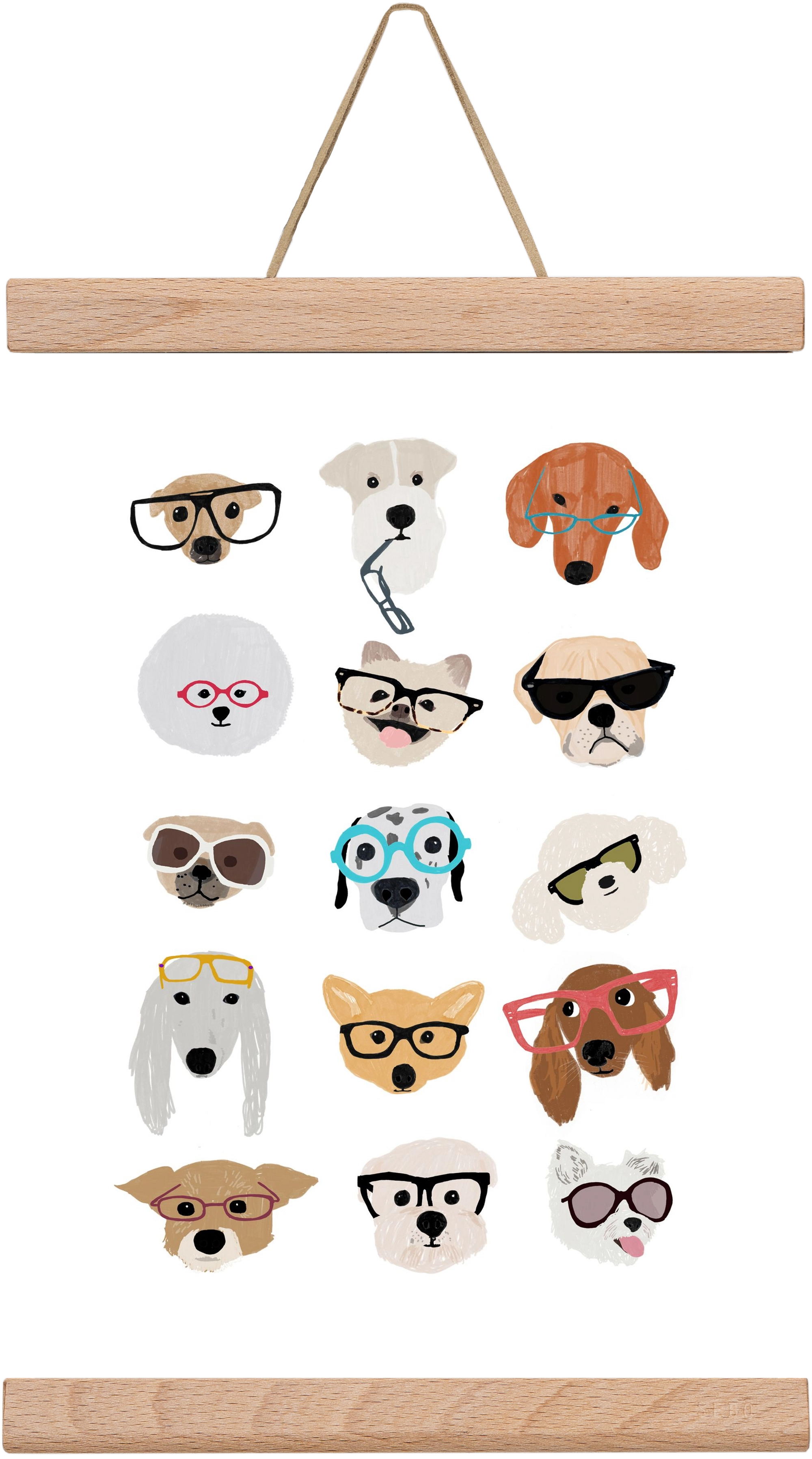 Dogs in Glasses, 20x30 cm (20x30 cm), Tölgy akasztó