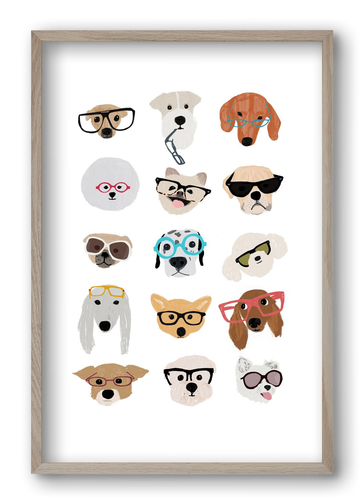 Dogs in Glasses, 40x60 cm (40x60 cm), Tölgy keret