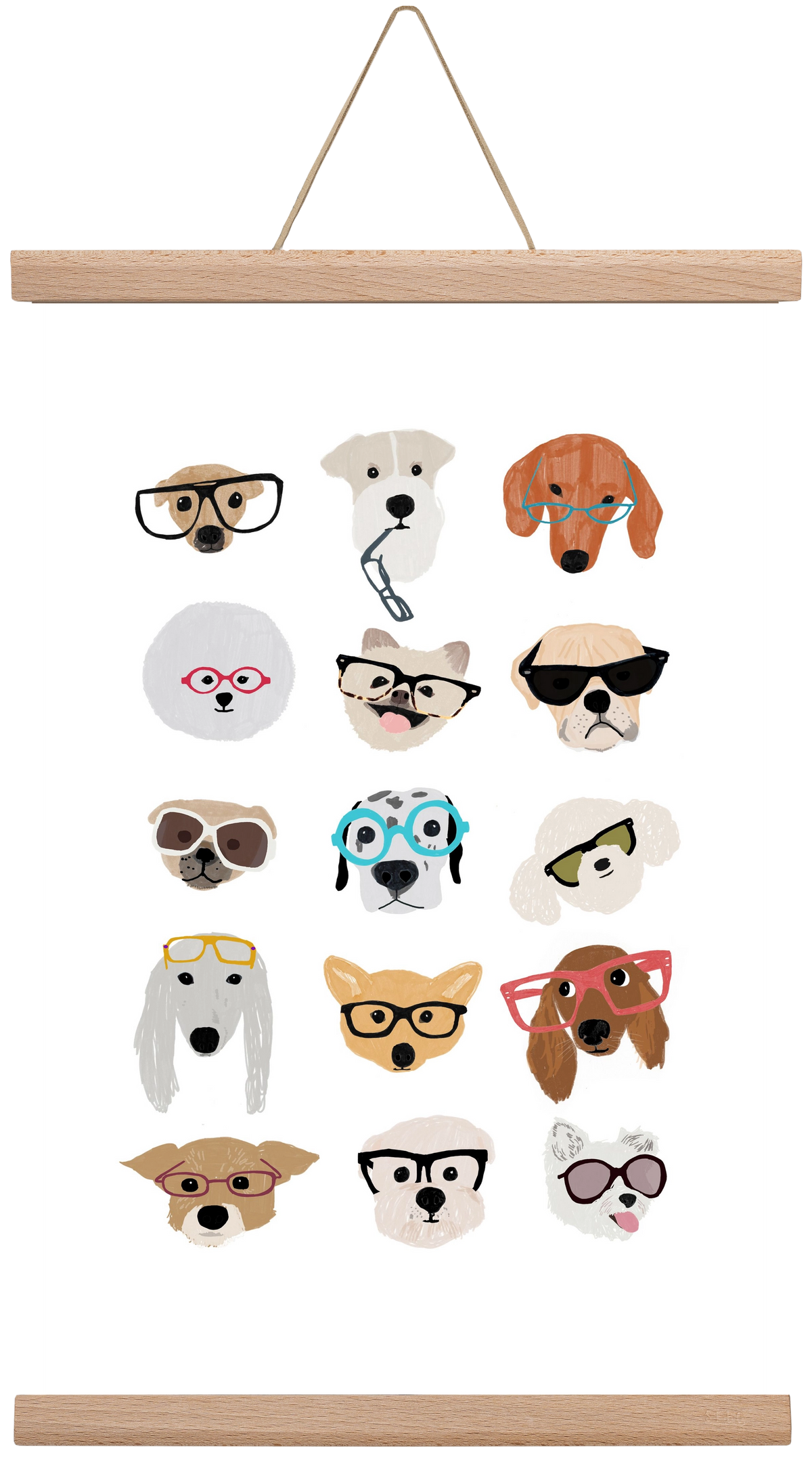 Dogs in Glasses, 30x45 cm (30x45 cm), Tölgy akasztó