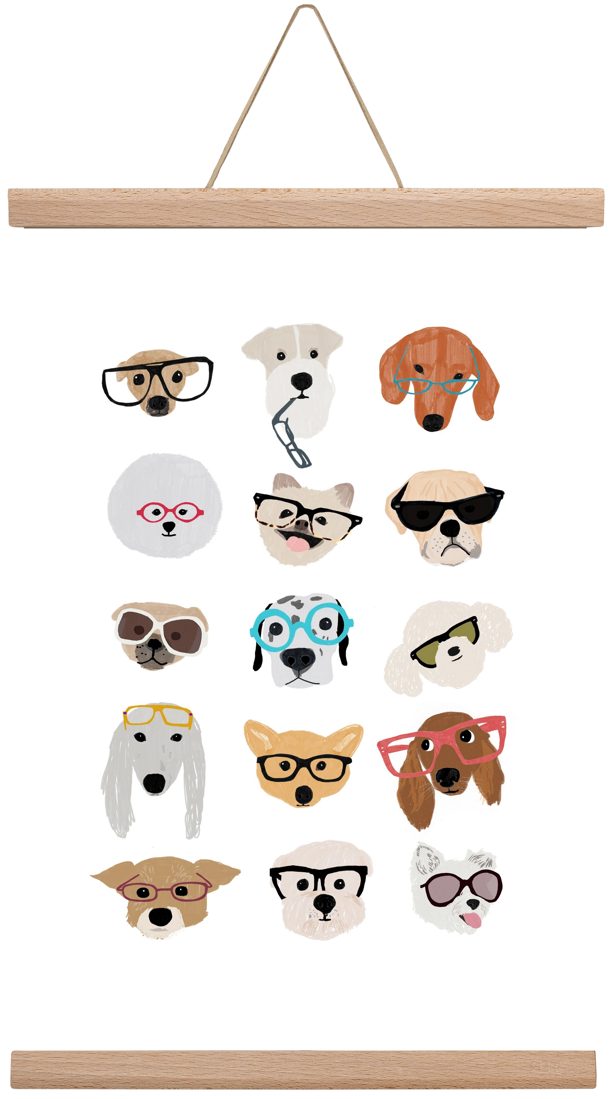Dogs in Glasses, 30x45 cm (30x45 cm), Tölgy akasztó