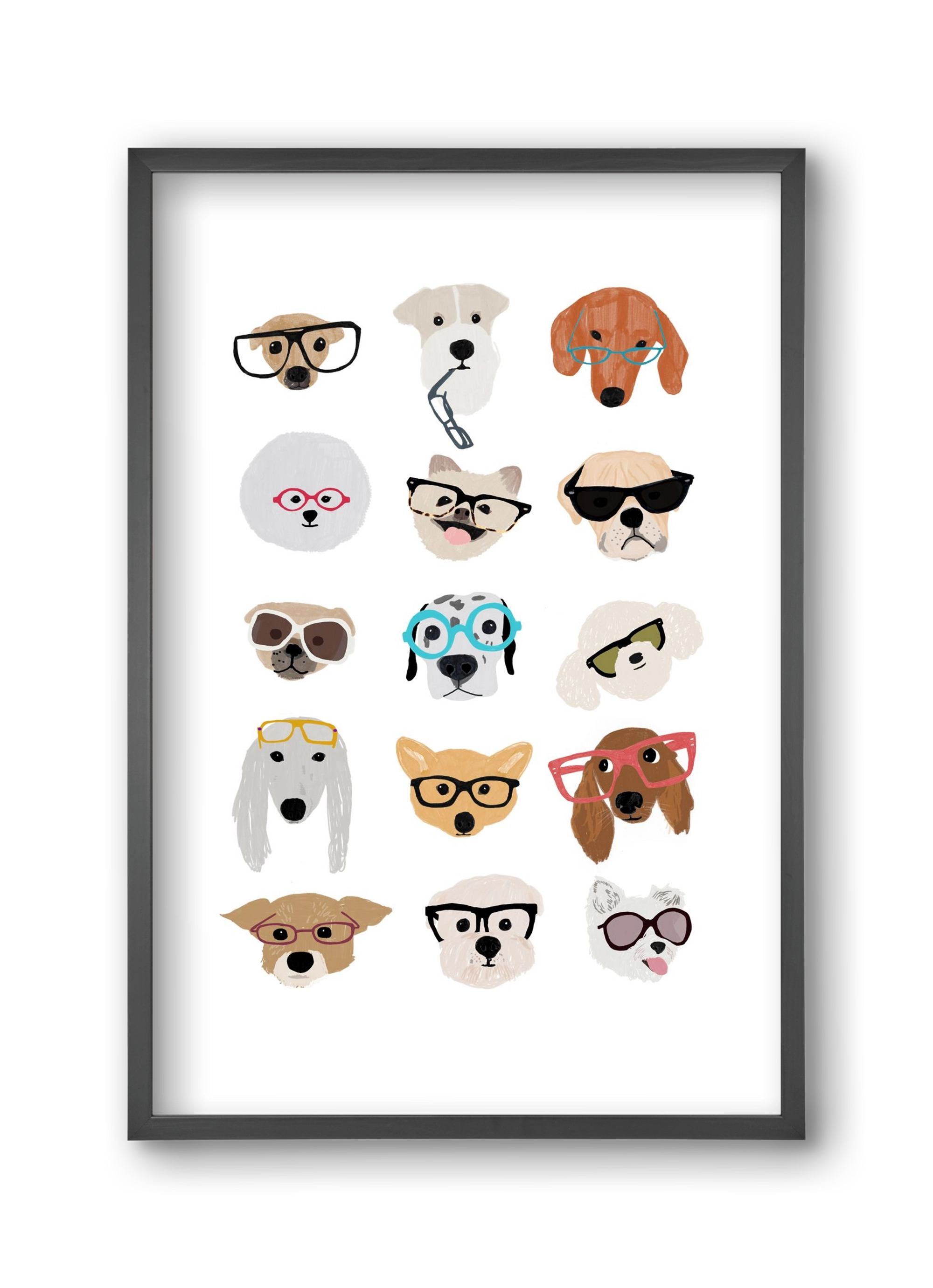 Dogs in Glasses, 30x45 cm (30x45 cm), Fekete keret