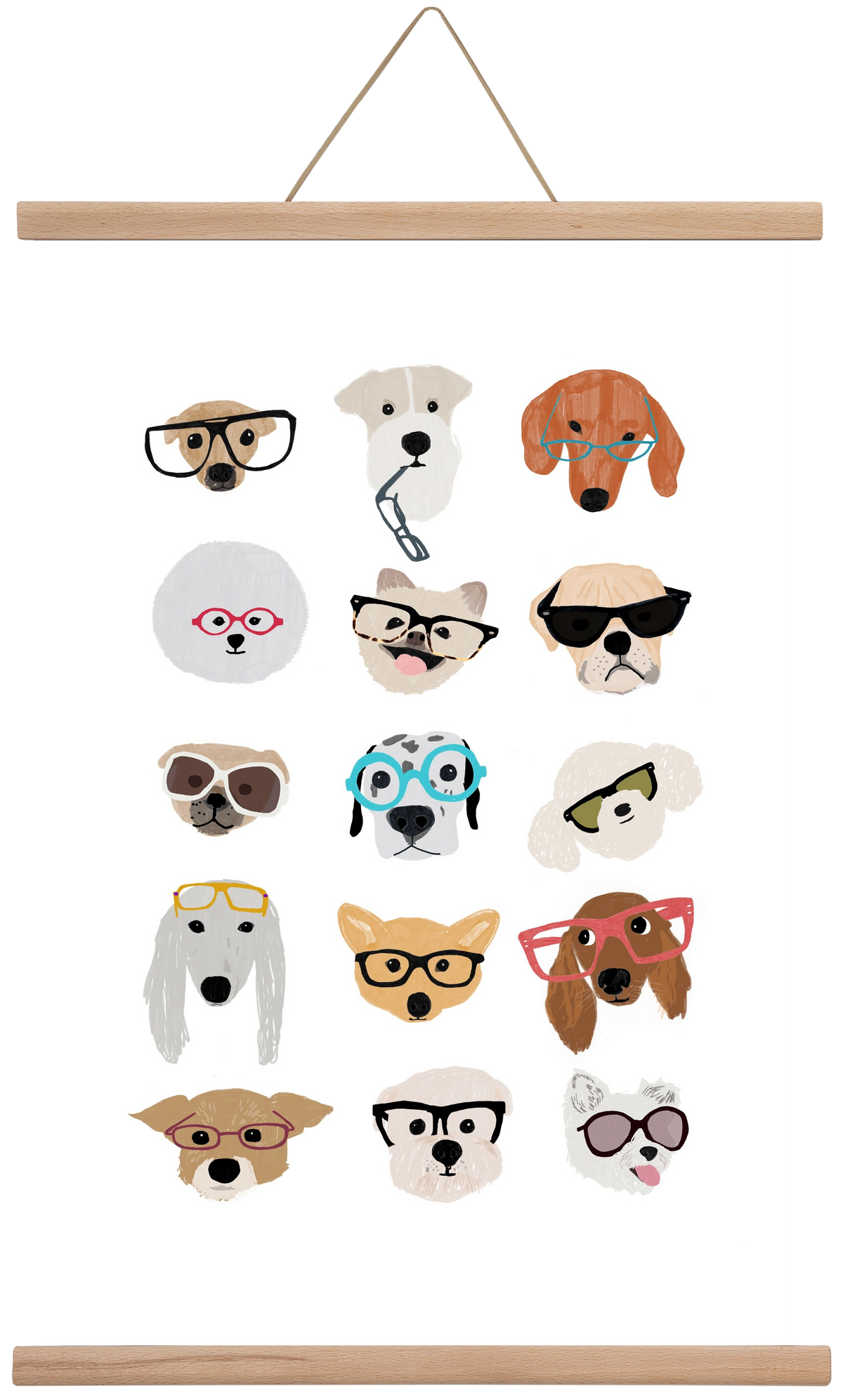 Dogs in Glasses, 40x60 cm (40x60 cm), Tölgy akasztó