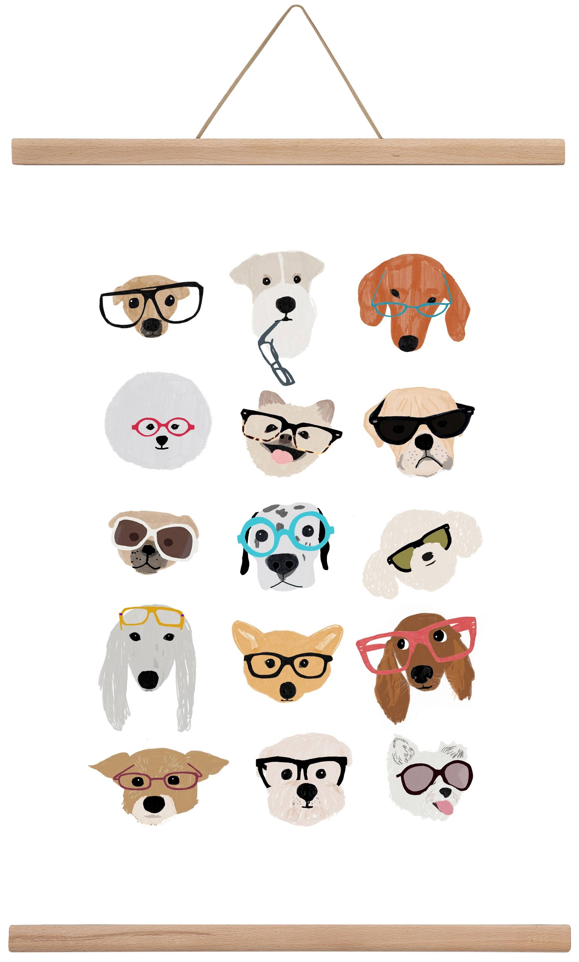 Dogs in Glasses, 40x60 cm (40x60 cm), Tölgy akasztó