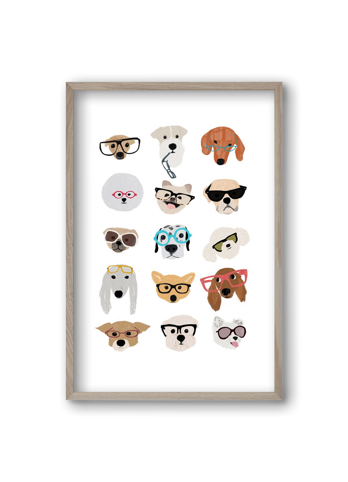 Dogs in Glasses, 20x30 cm (20x30 cm), Tölgy keret