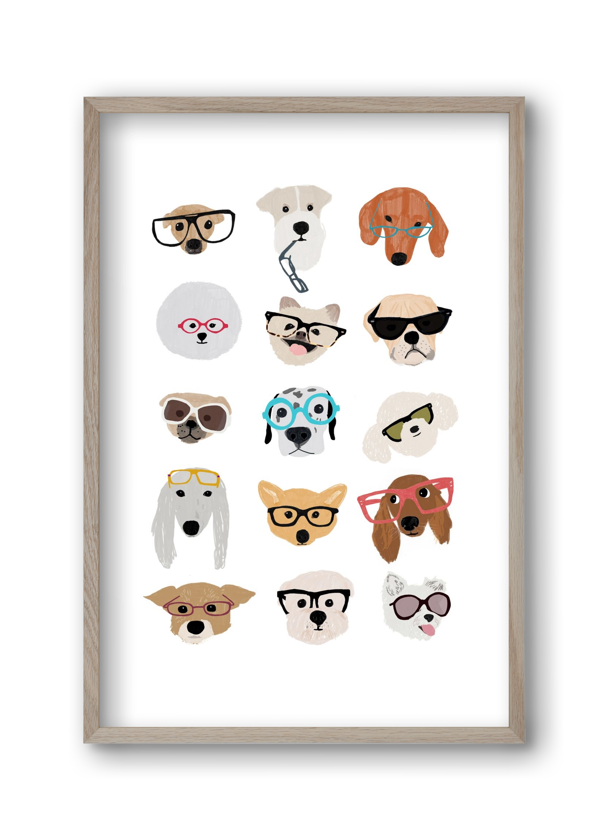 Dogs in Glasses, 30x45 cm (30x45 cm), Tölgy keret