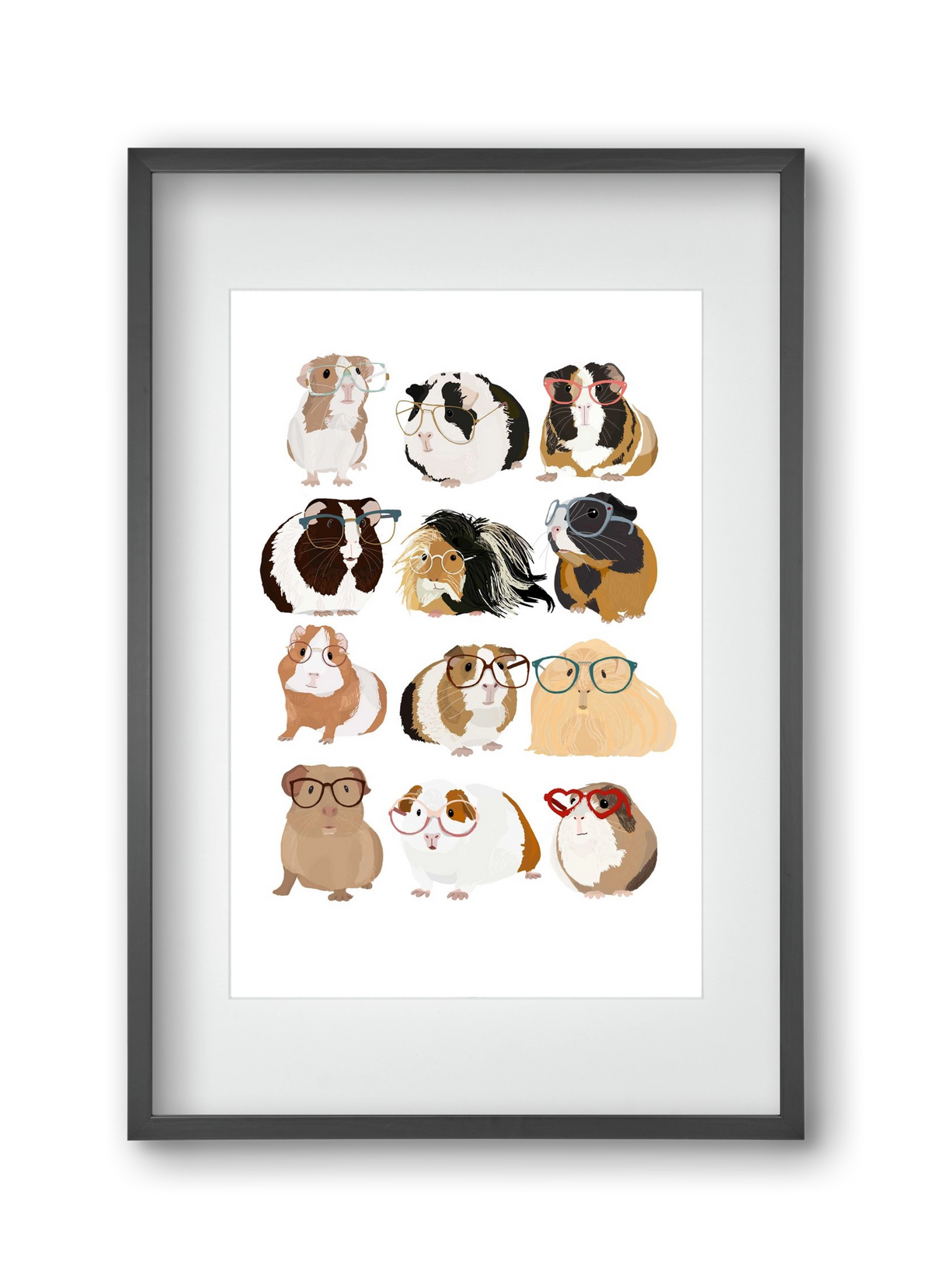 Guinea Pigs in Glasses, 30x45 cm (20x30 cm), Fekete keret, paszpartuval