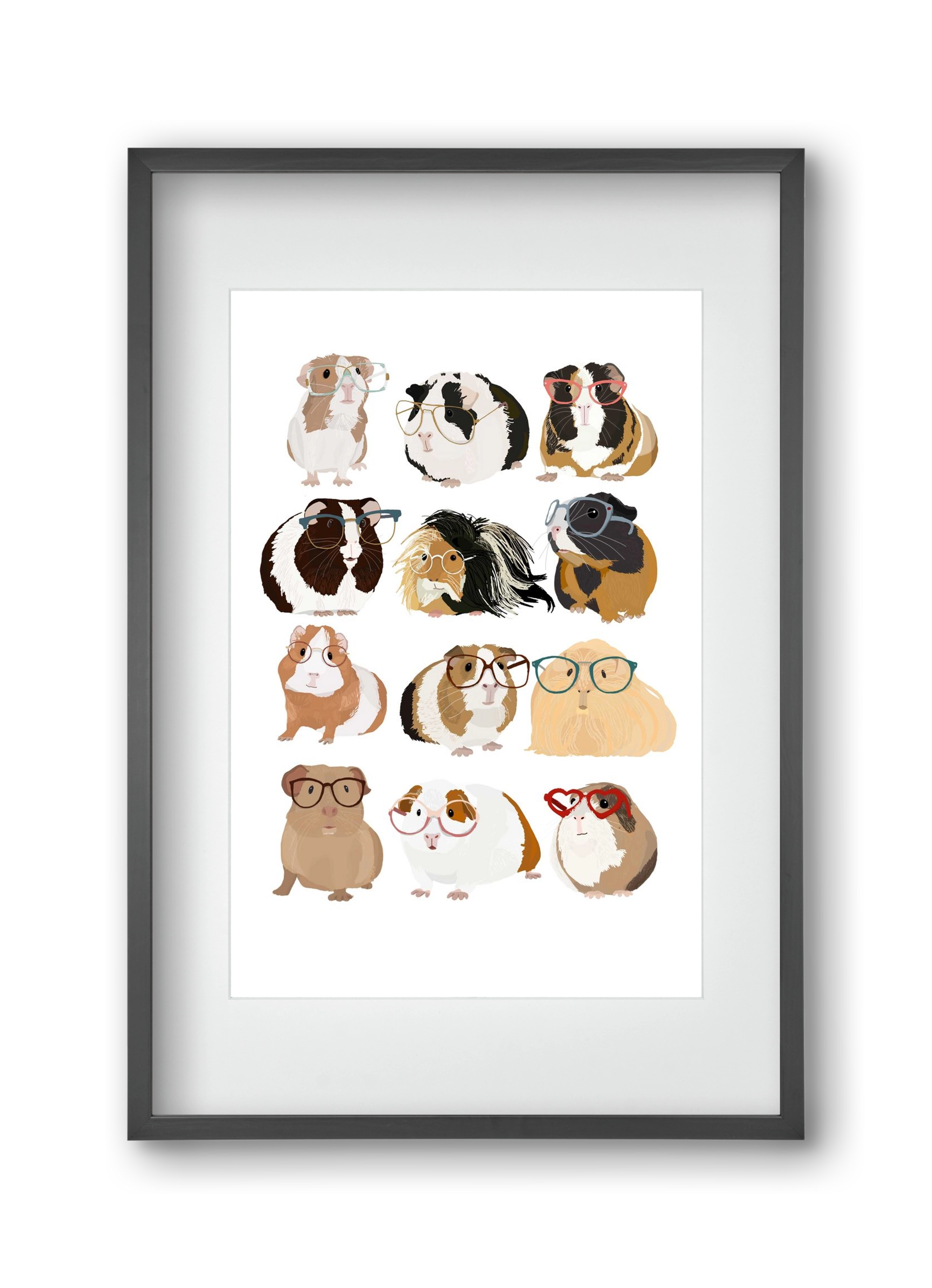 Guinea Pigs in Glasses, 30x45 cm (20x30 cm), Fekete keret, paszpartuval