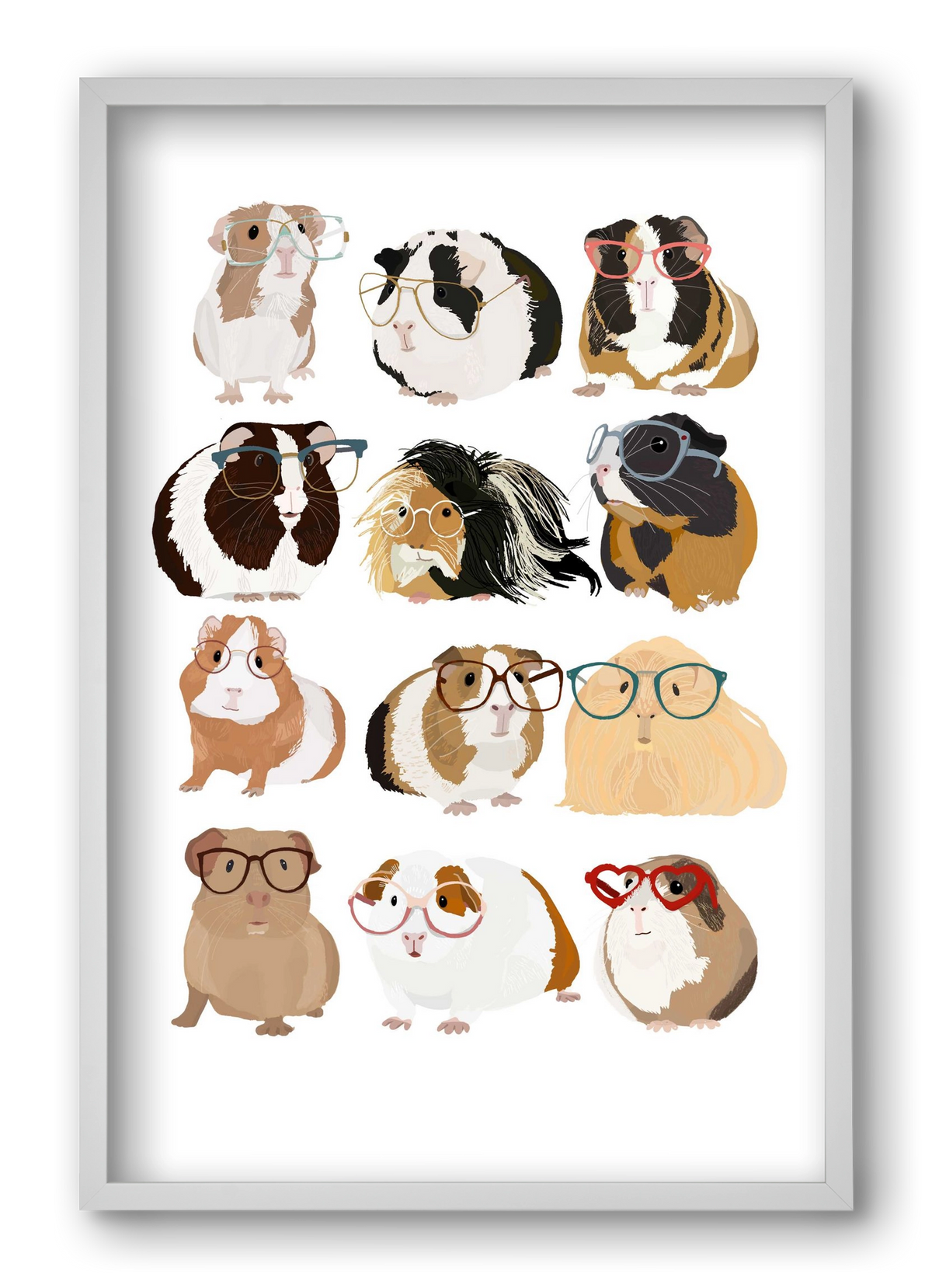 Guinea Pigs in Glasses, 40x60 cm (40x60 cm), Fehér keret