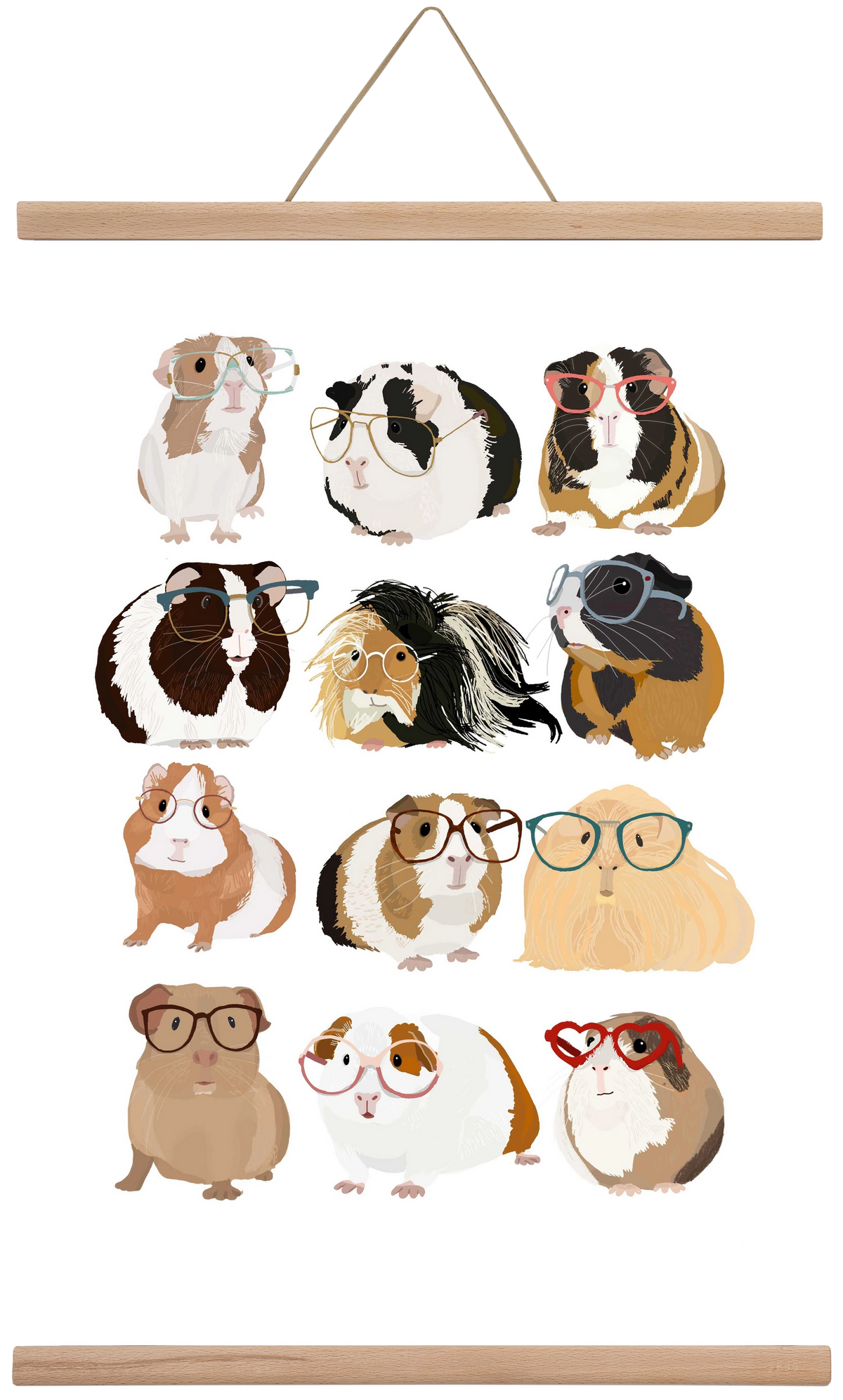 Guinea Pigs in Glasses, 40x60 cm (40x60 cm), Tölgy akasztó