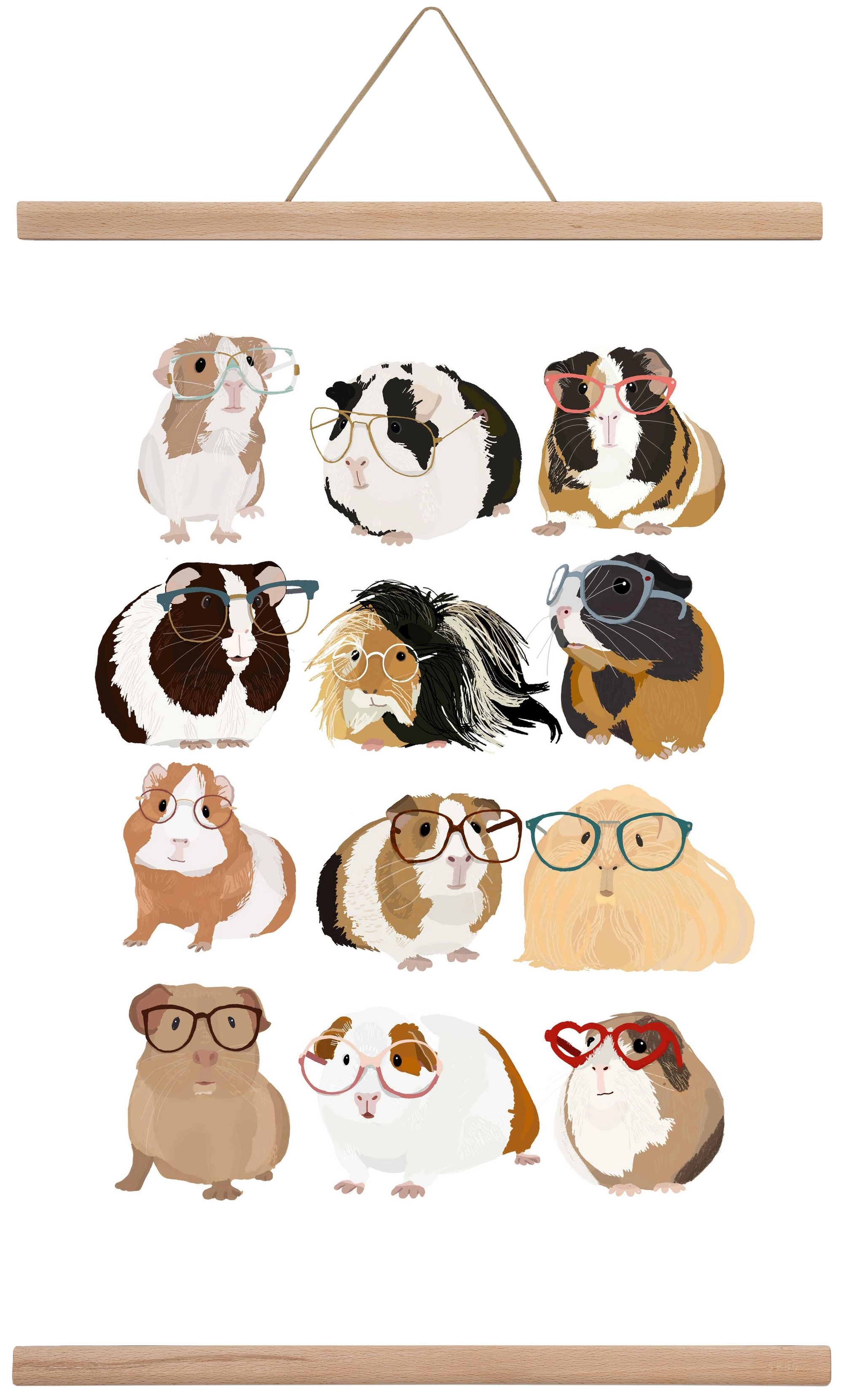 Guinea Pigs in Glasses, 40x60 cm (40x60 cm), Tölgy akasztó
