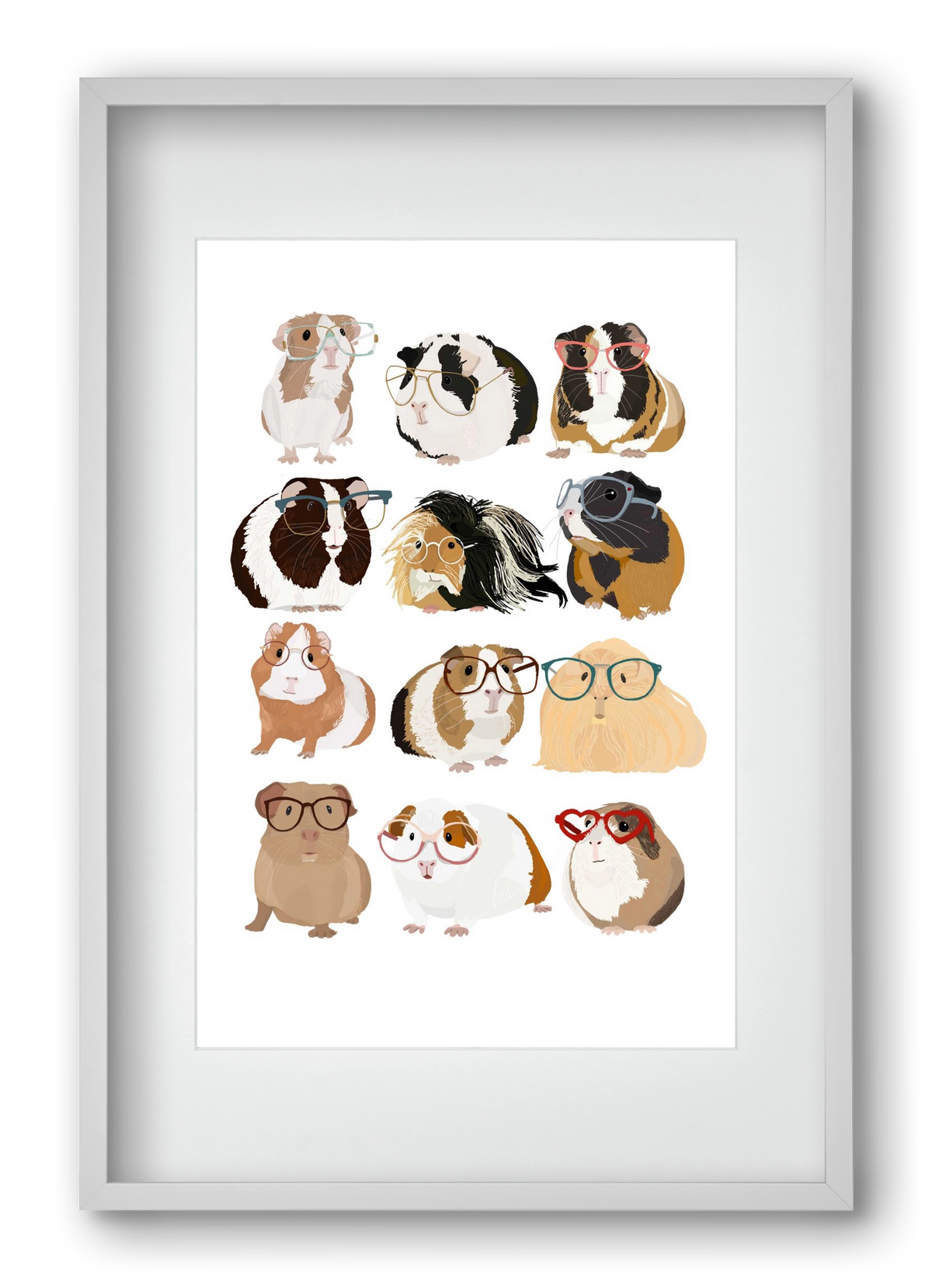 Guinea Pigs in Glasses, 40x60 cm (30x45 cm), Fehér keret, paszpartuval