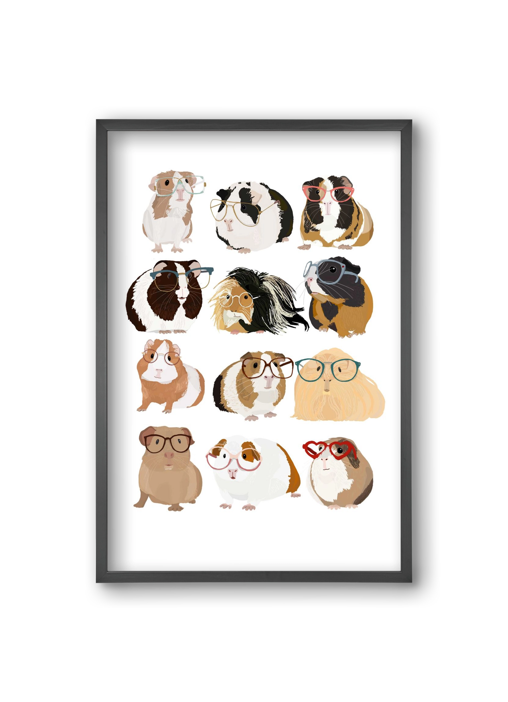 Guinea Pigs in Glasses, 20x30 cm (20x30 cm), Fekete keret