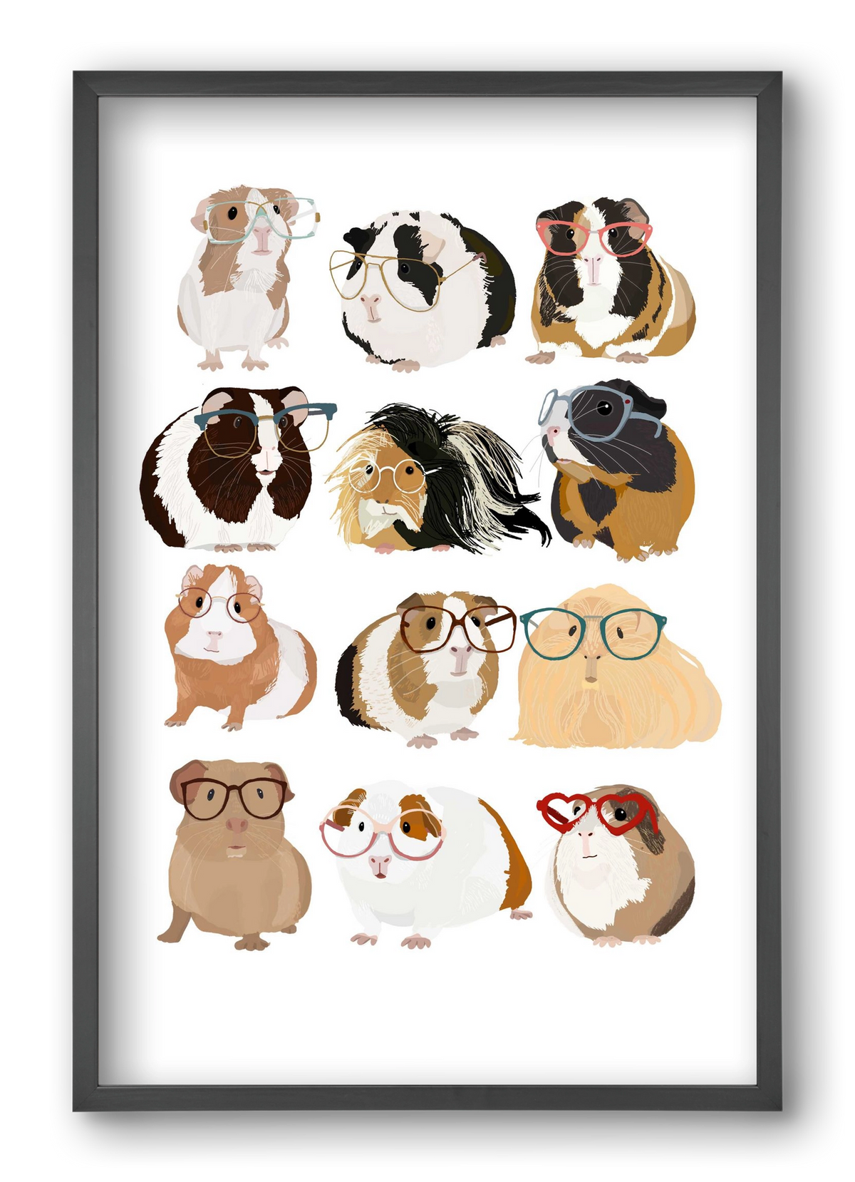 Guinea Pigs in Glasses, 40x60 cm (40x60 cm), Fekete keret