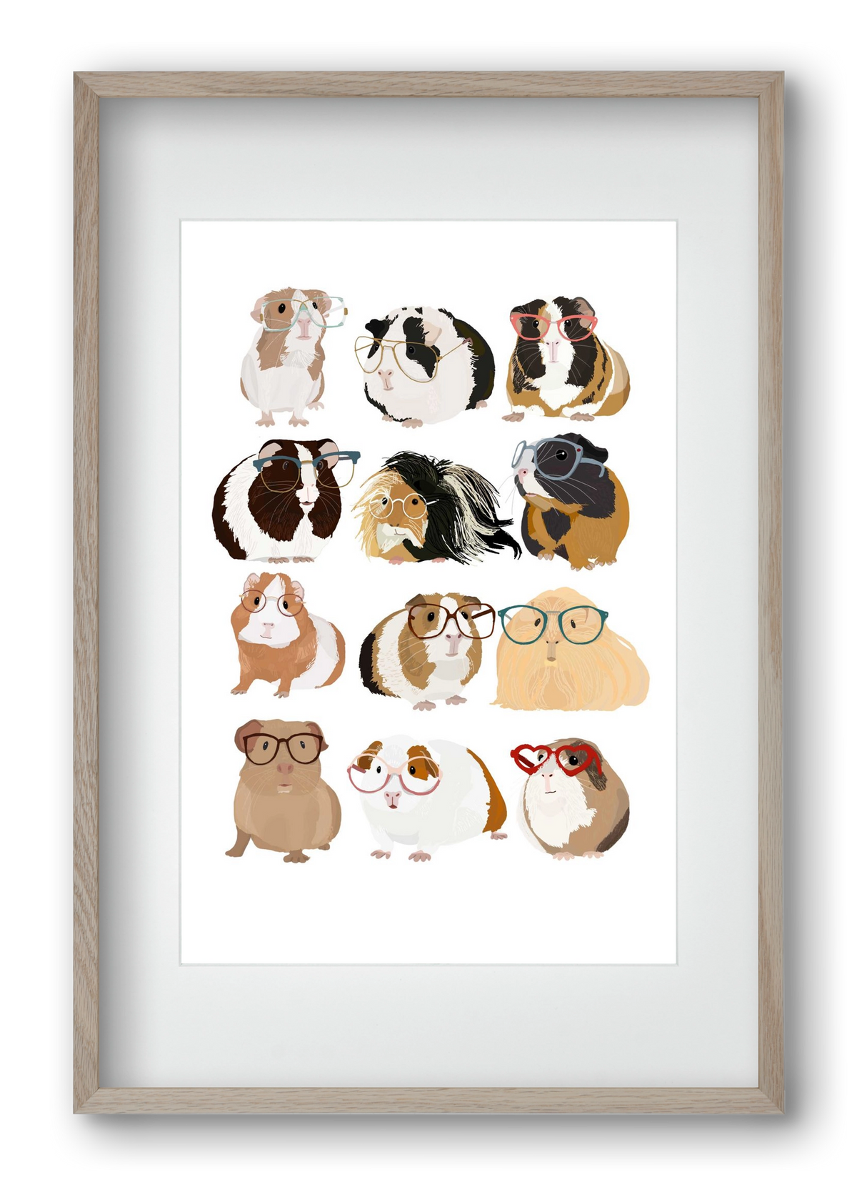 Guinea Pigs in Glasses, 40x60 cm (30x45 cm), Tölgy keret, paszpartuval