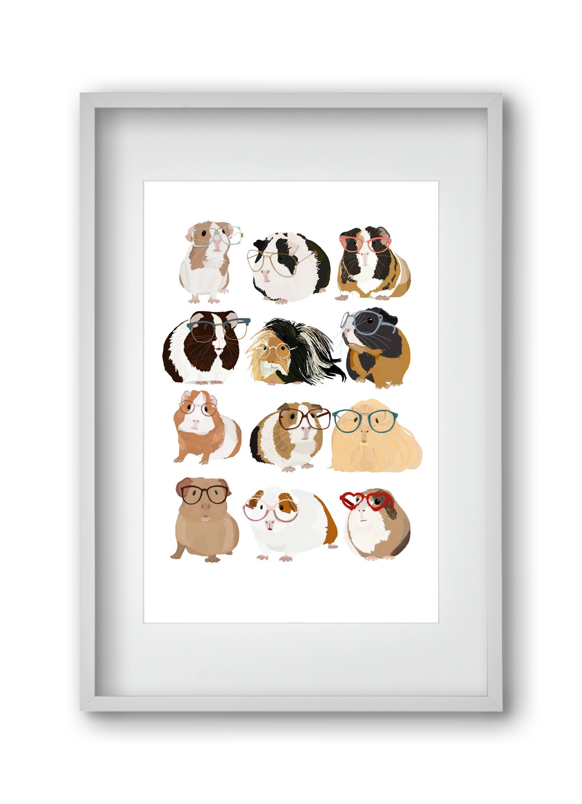 Guinea Pigs in Glasses, 30x45 cm (20x30 cm), Fehér keret, paszpartuval