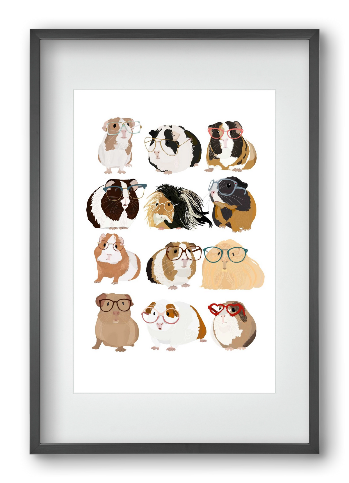 Guinea Pigs in Glasses, 40x60 cm (30x45 cm), Fekete keret, paszpartuval