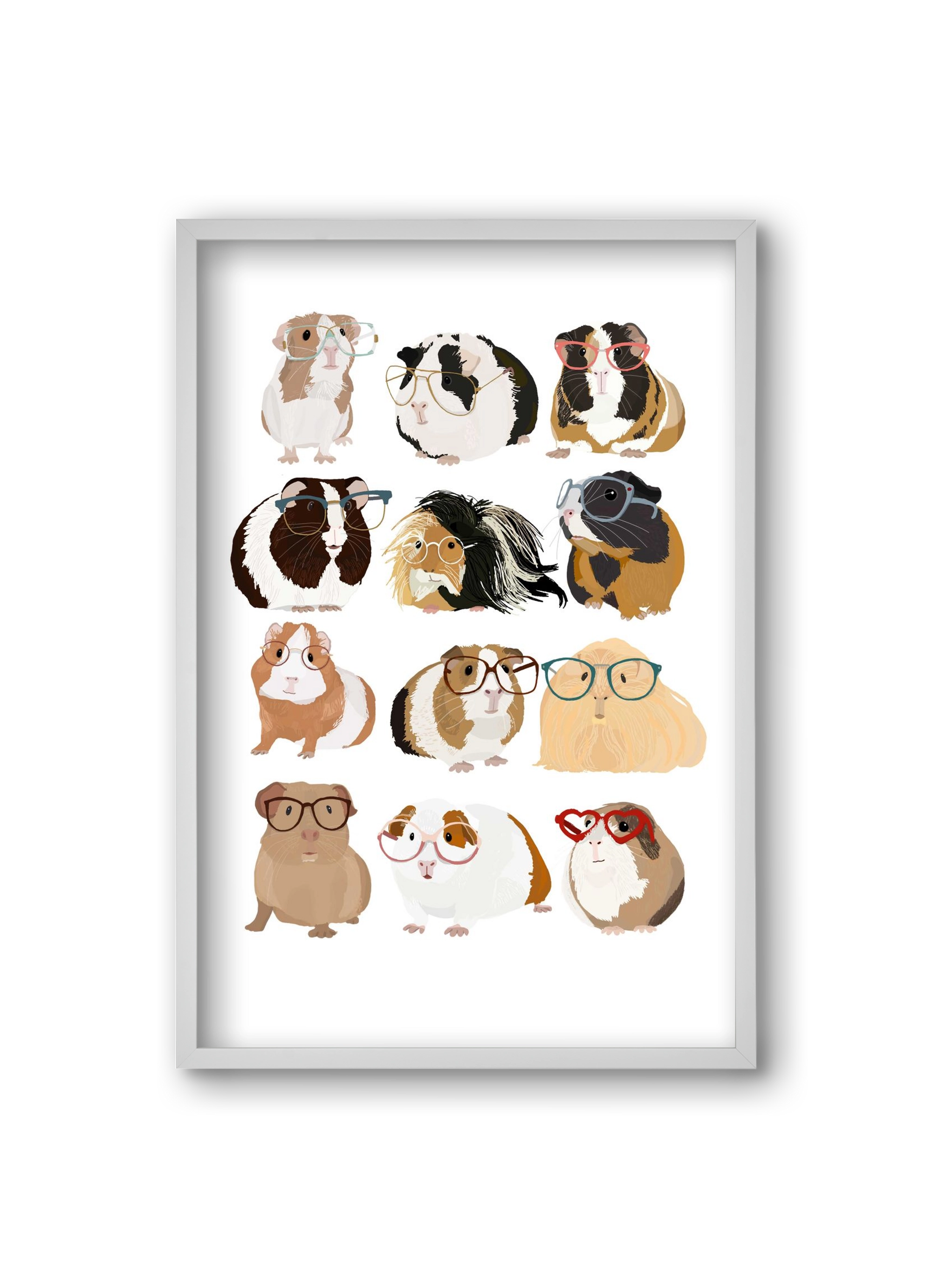 Guinea Pigs in Glasses, 20x30 cm (20x30 cm), Fehér keret