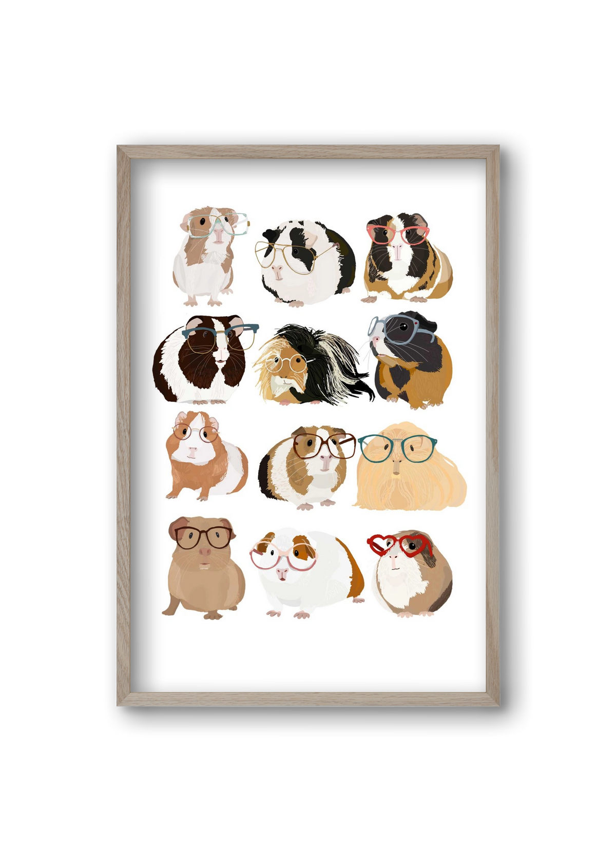 Guinea Pigs in Glasses, 20x30 cm (20x30 cm), Tölgy keret