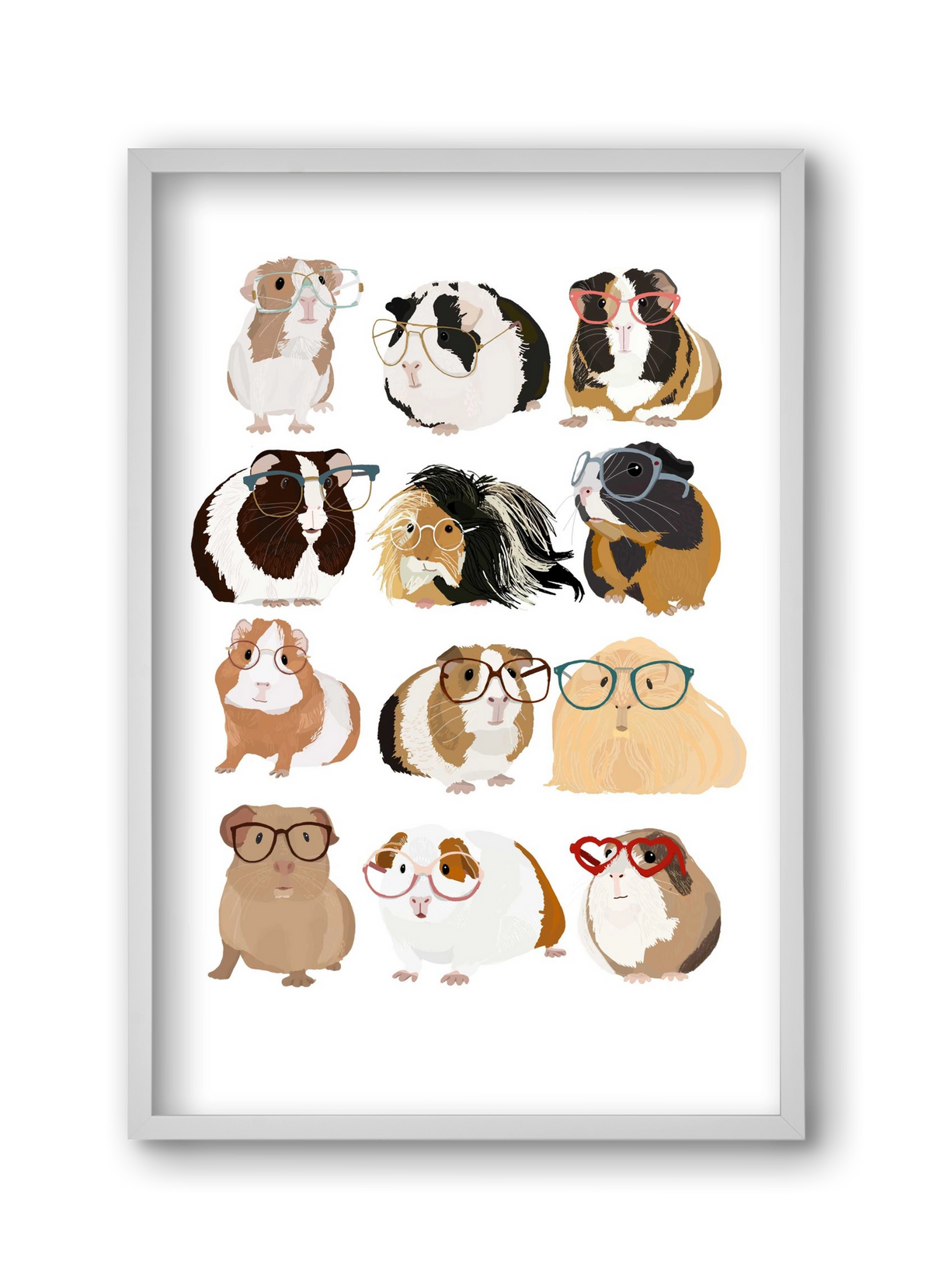 Guinea Pigs in Glasses, 30x45 cm (30x45 cm), Fehér keret