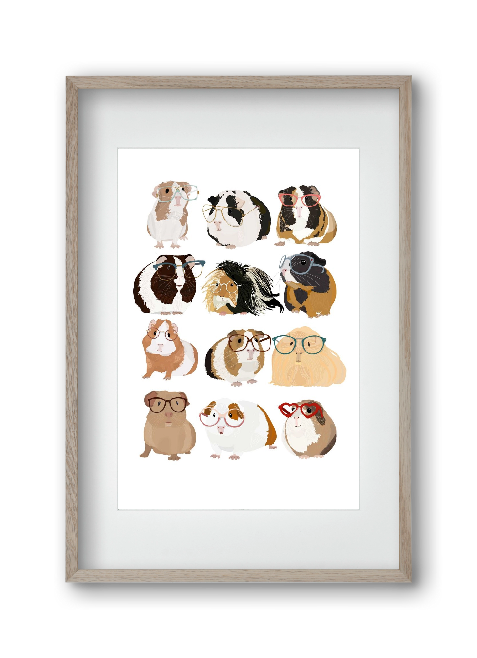 Guinea Pigs in Glasses, 30x45 cm (20x30 cm), Tölgy keret, paszpartuval