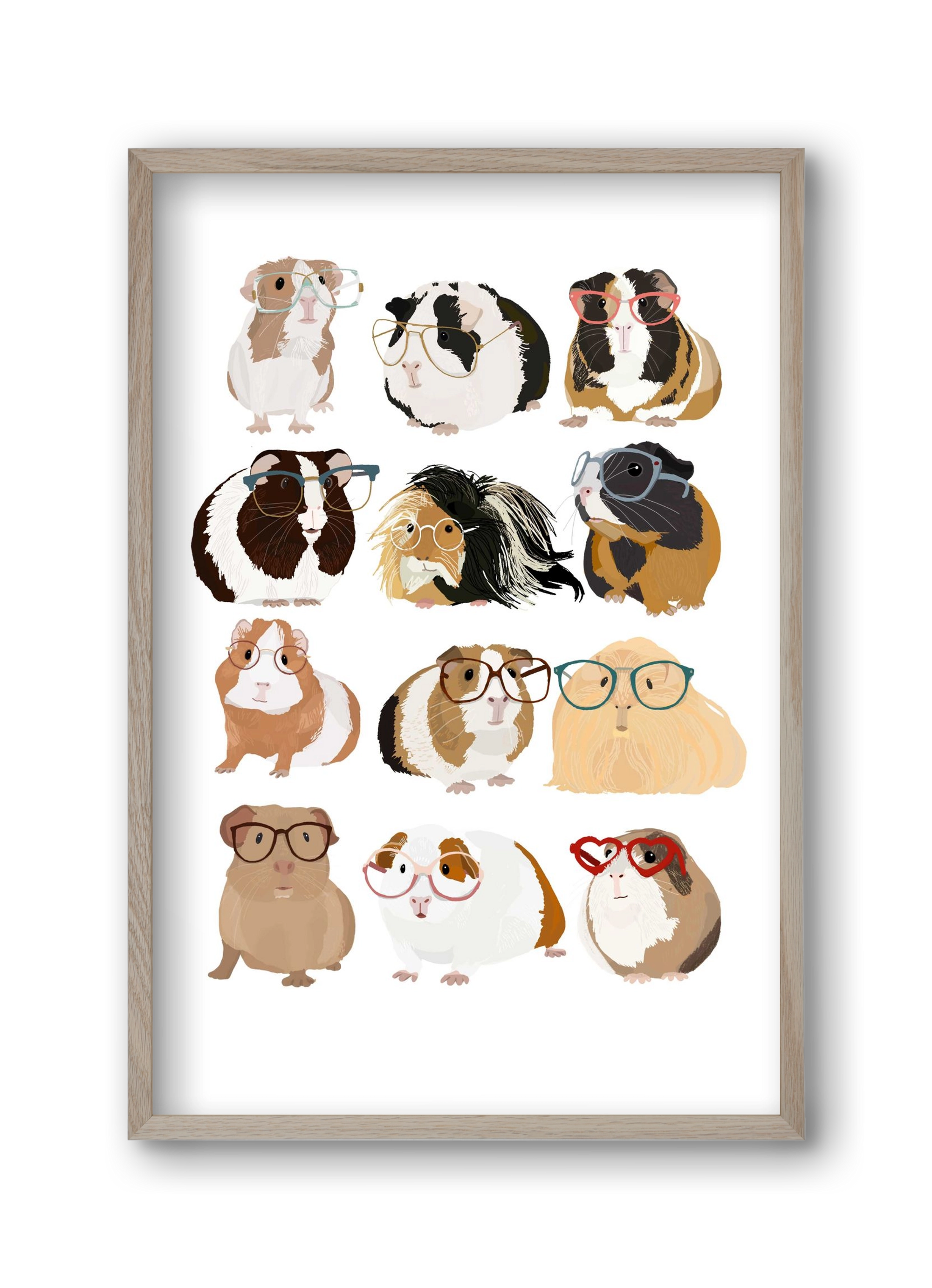Guinea Pigs in Glasses, 30x45 cm (30x45 cm), Tölgy keret