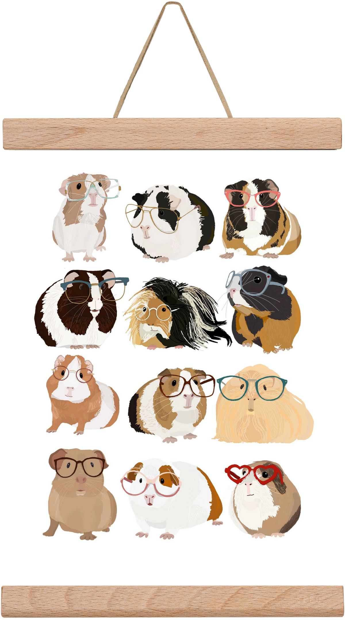 Guinea Pigs in Glasses, 20x30 cm (20x30 cm), Tölgy akasztó